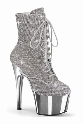 ADORE-1020CHRS Ankle Boot | Silver Faux Suede