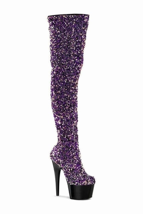 ADORE-3020 Thigh Boot | Purple  Sequins