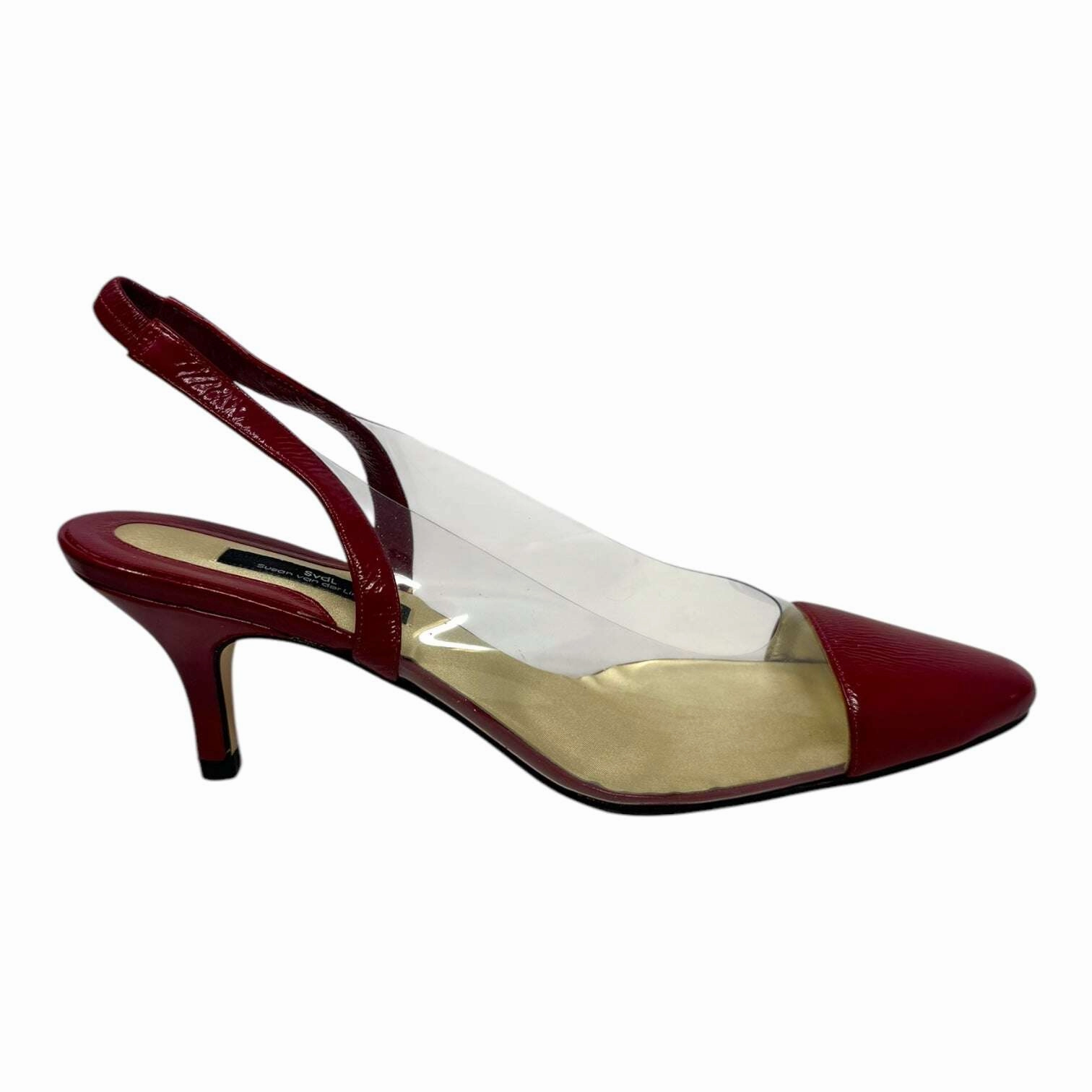 Agata Patent Cap Toe Slingback Shoes Heels Kitten By Susan van der Linde In Rose Gold, Size: 8.5