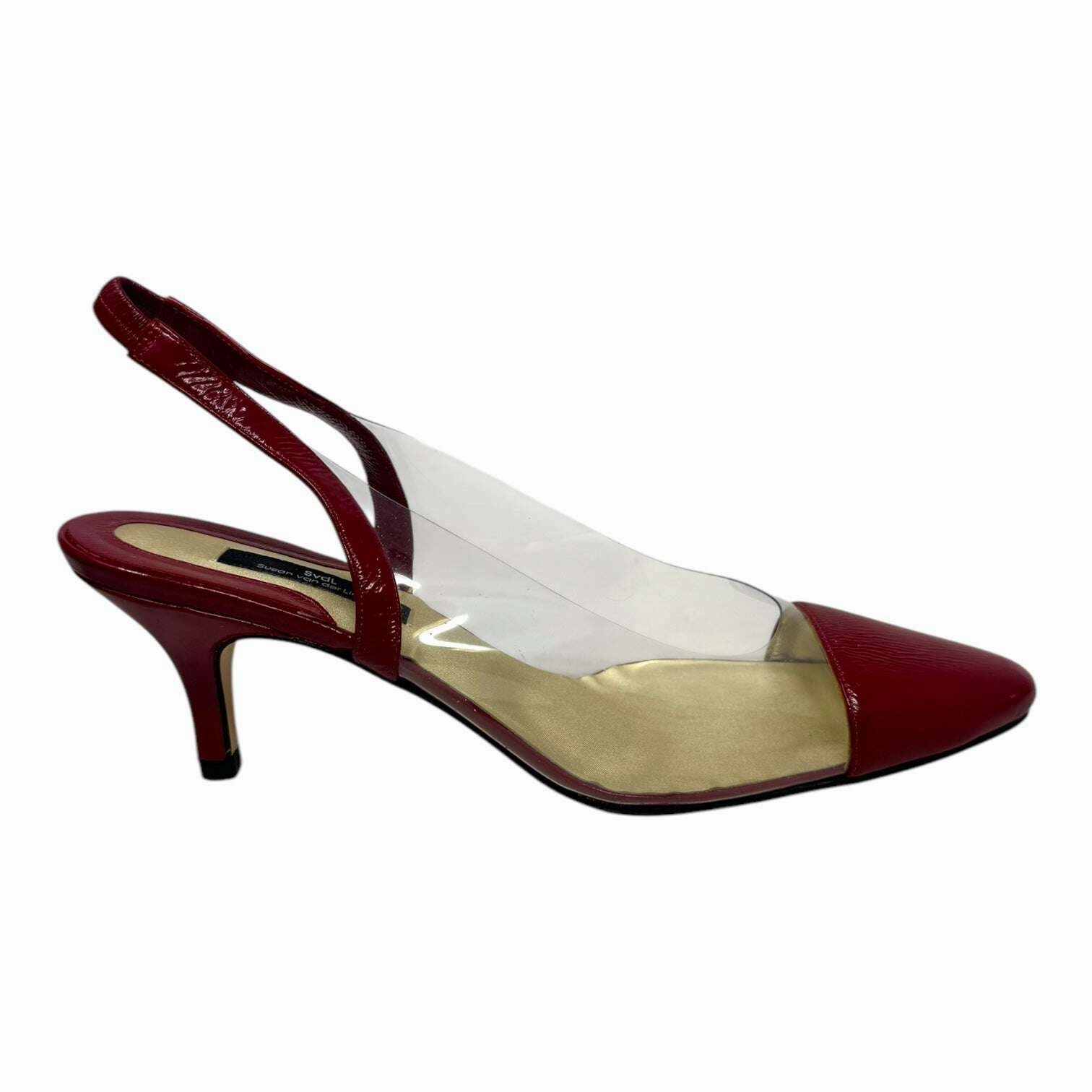 Agata Patent Cap Toe Slingback Shoes Heels Kitten By Susan van der Linde In Rose Gold, Size: 8.5