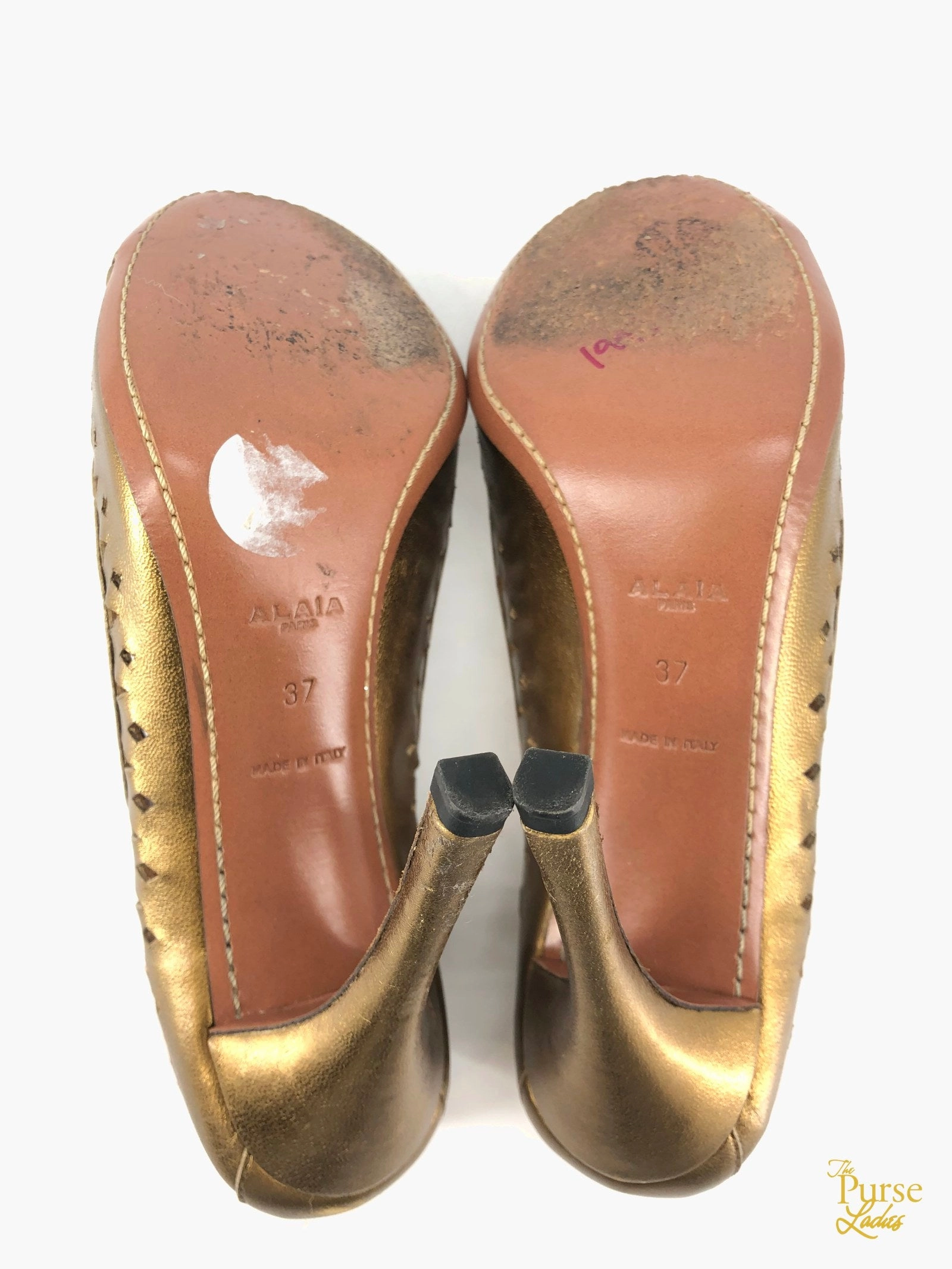 ALAIA Gold Metallic Laser Cut Leather Pumps SZ 37