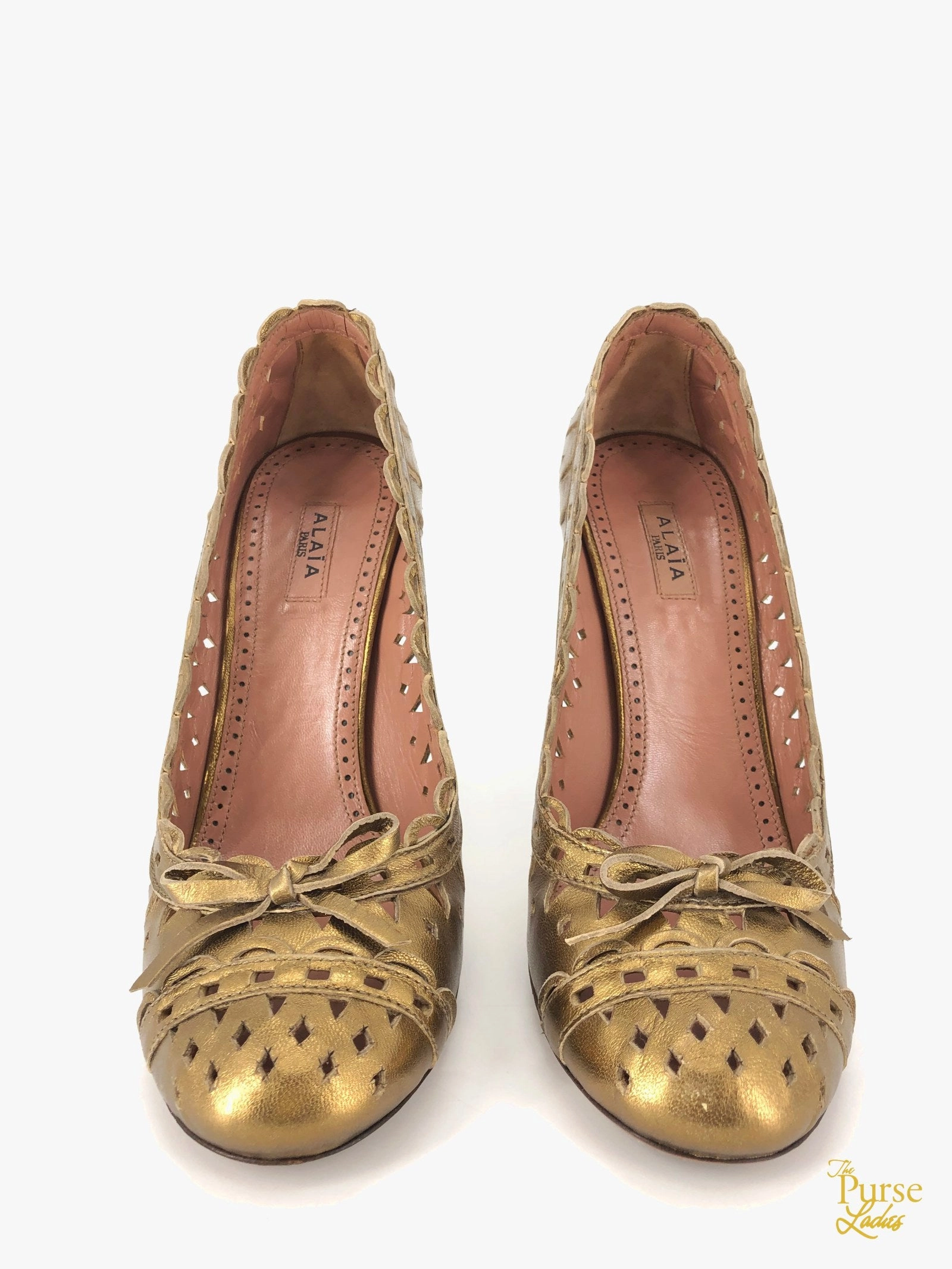 ALAIA Gold Metallic Laser Cut Leather Pumps SZ 37