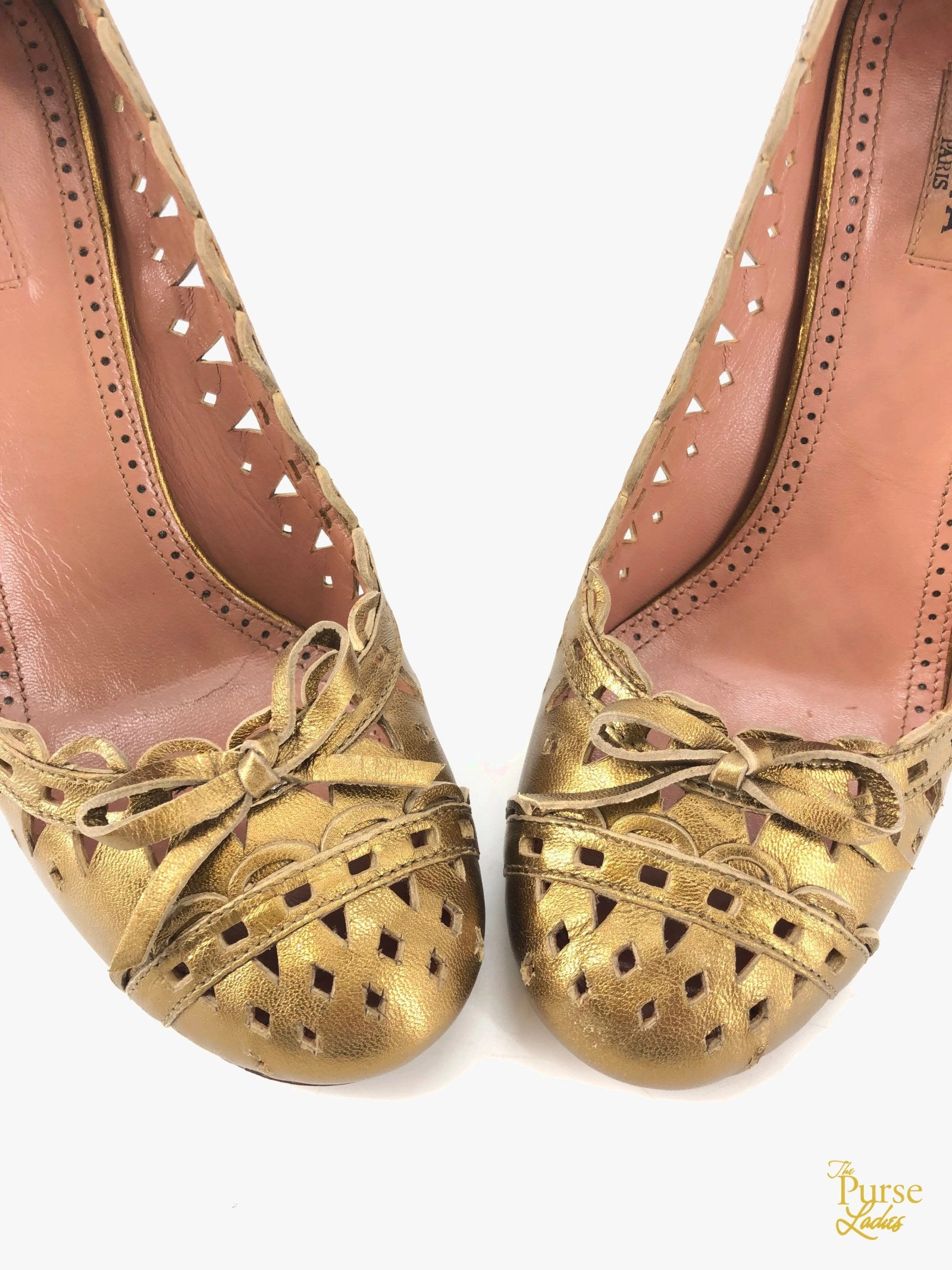 ALAIA Gold Metallic Laser Cut Leather Pumps SZ 37