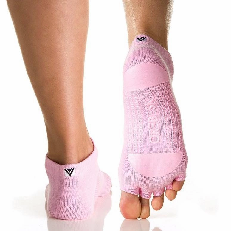 Arebesk Fishnet Open Toe Grip Socks - Pink (Barre / Pilates)