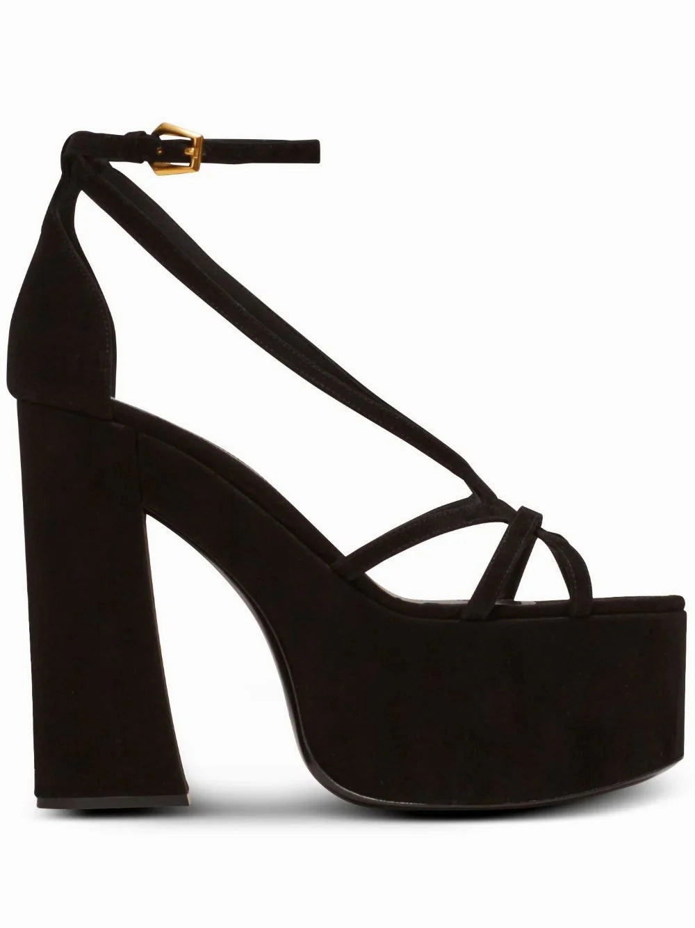 Balmain Women Cam Suede Platform Sandals Black