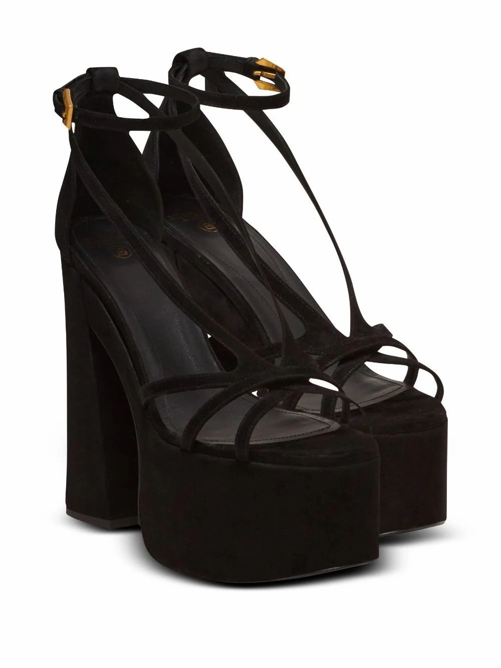Balmain Women Cam Suede Platform Sandals Black