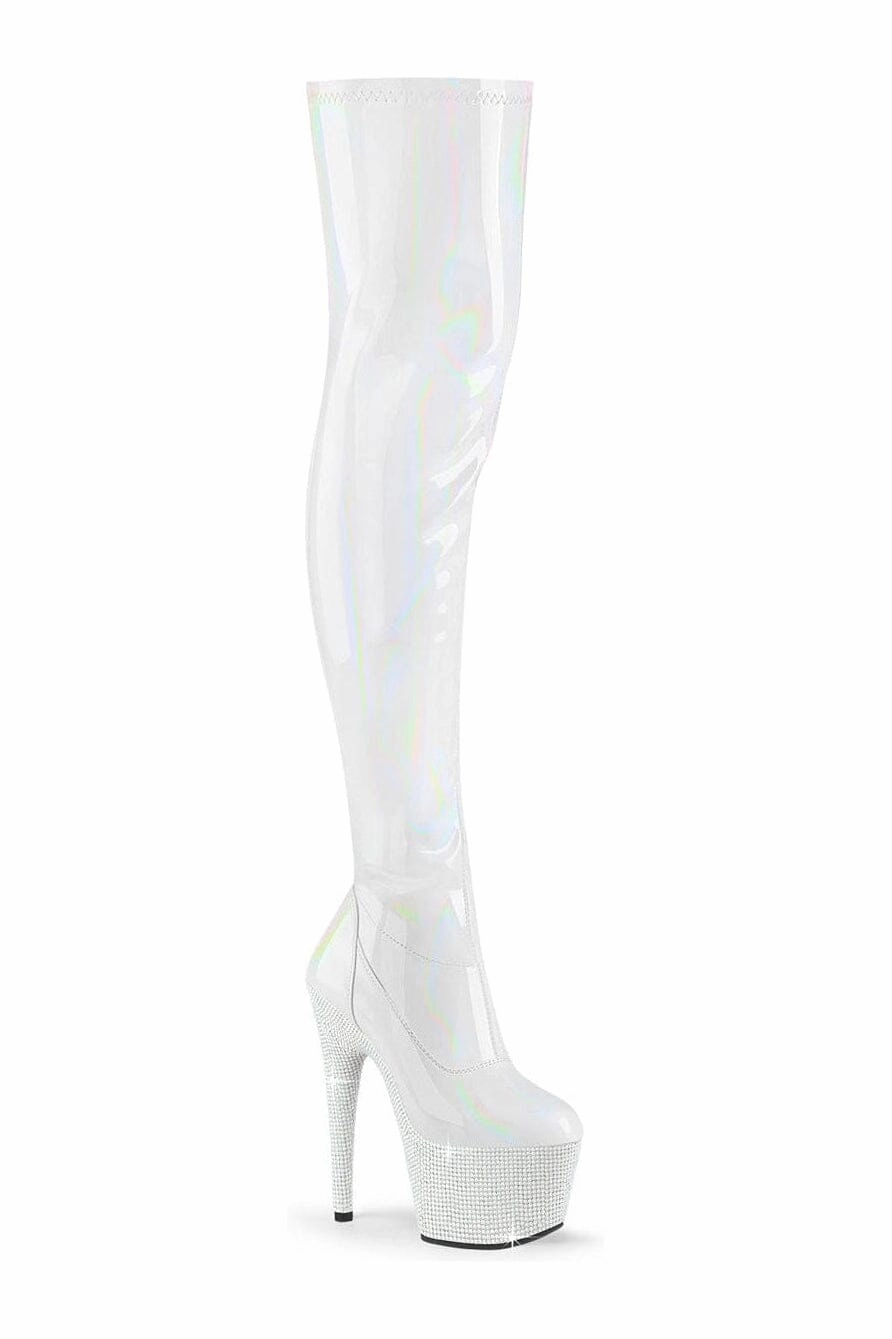 BEJEWELED-3000-7 White Patent Thigh Boot