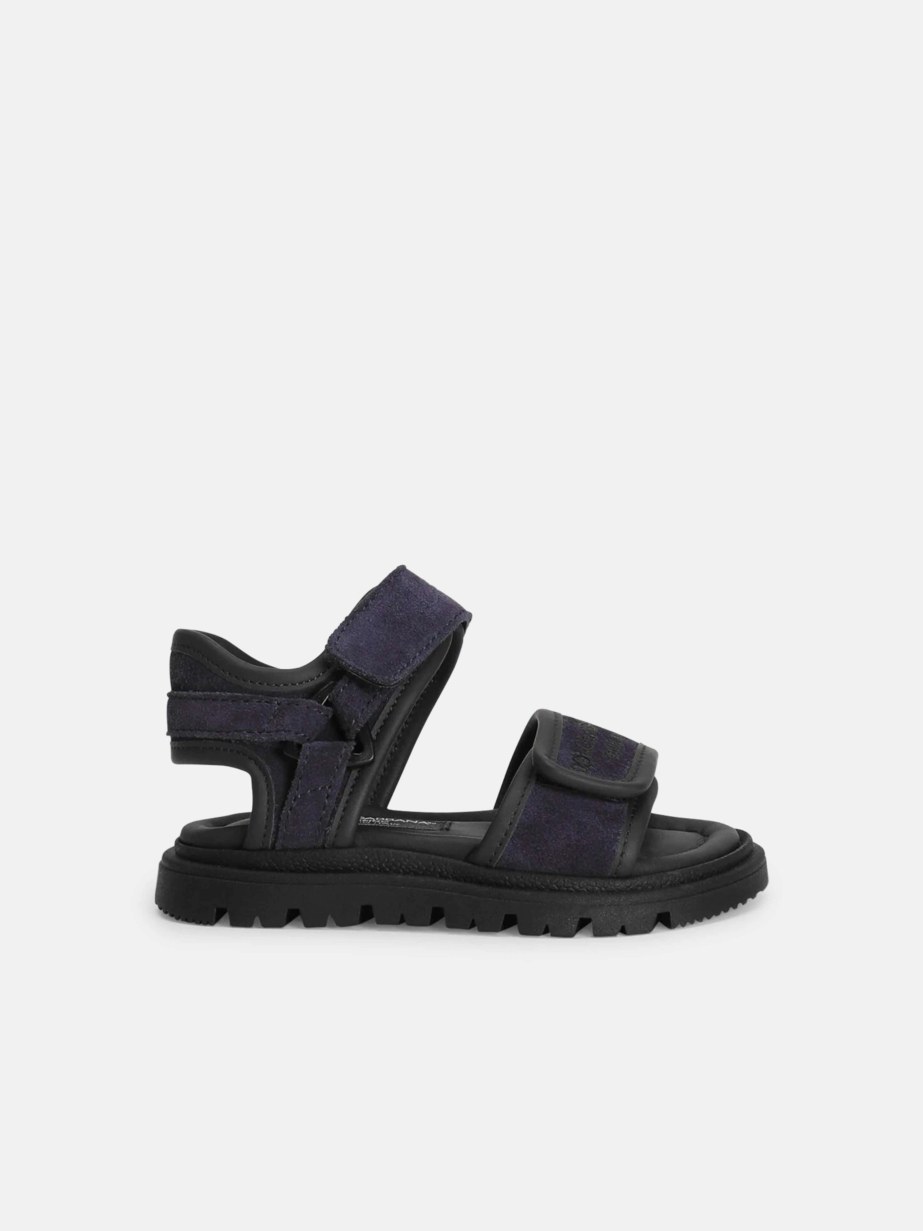 Boys Leather Velcro Strap Sandals in Navy