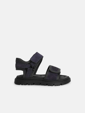 Boys Leather Velcro Strap Sandals in Navy