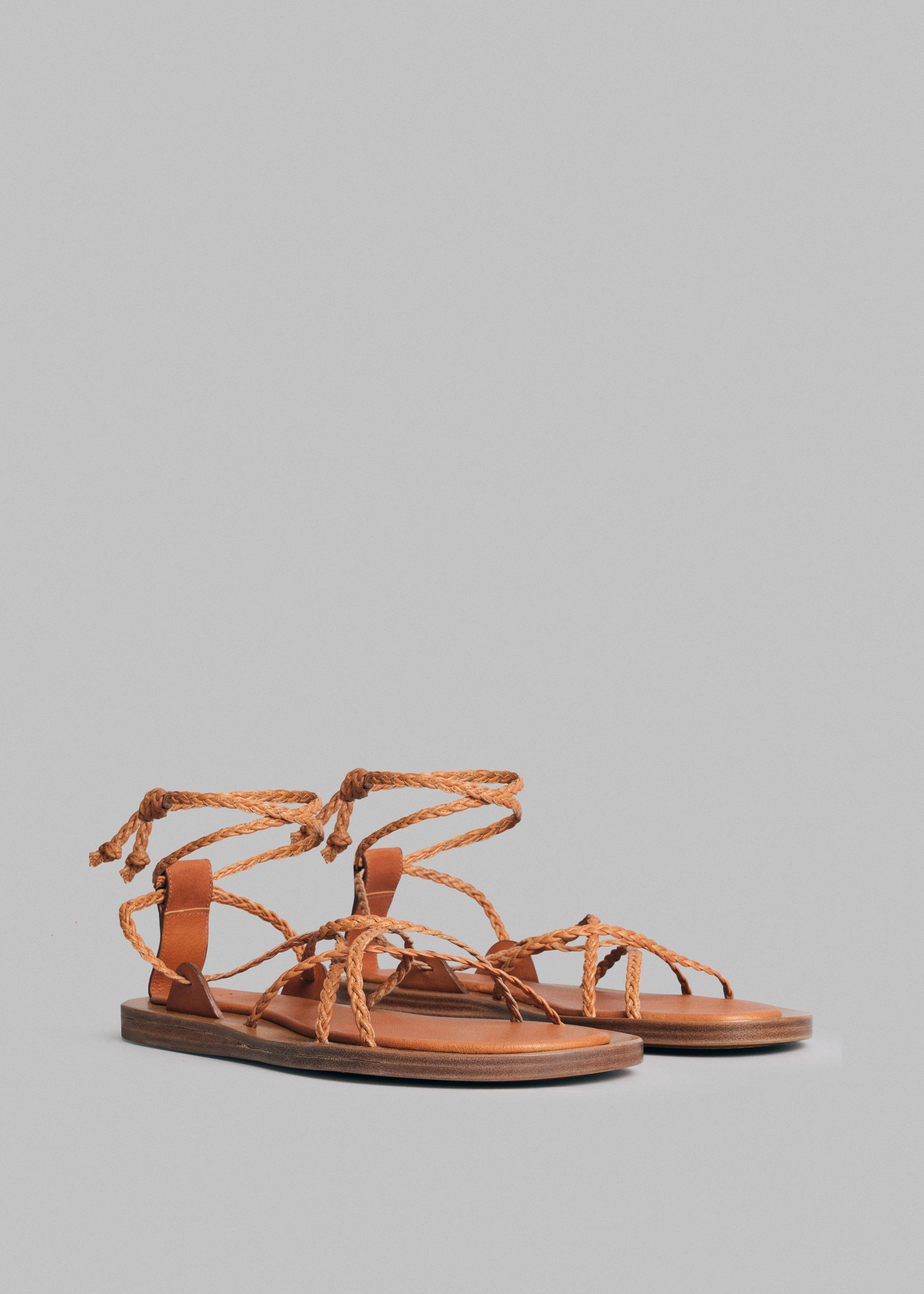 Braided Rope Sandal in Leather - Chestnut