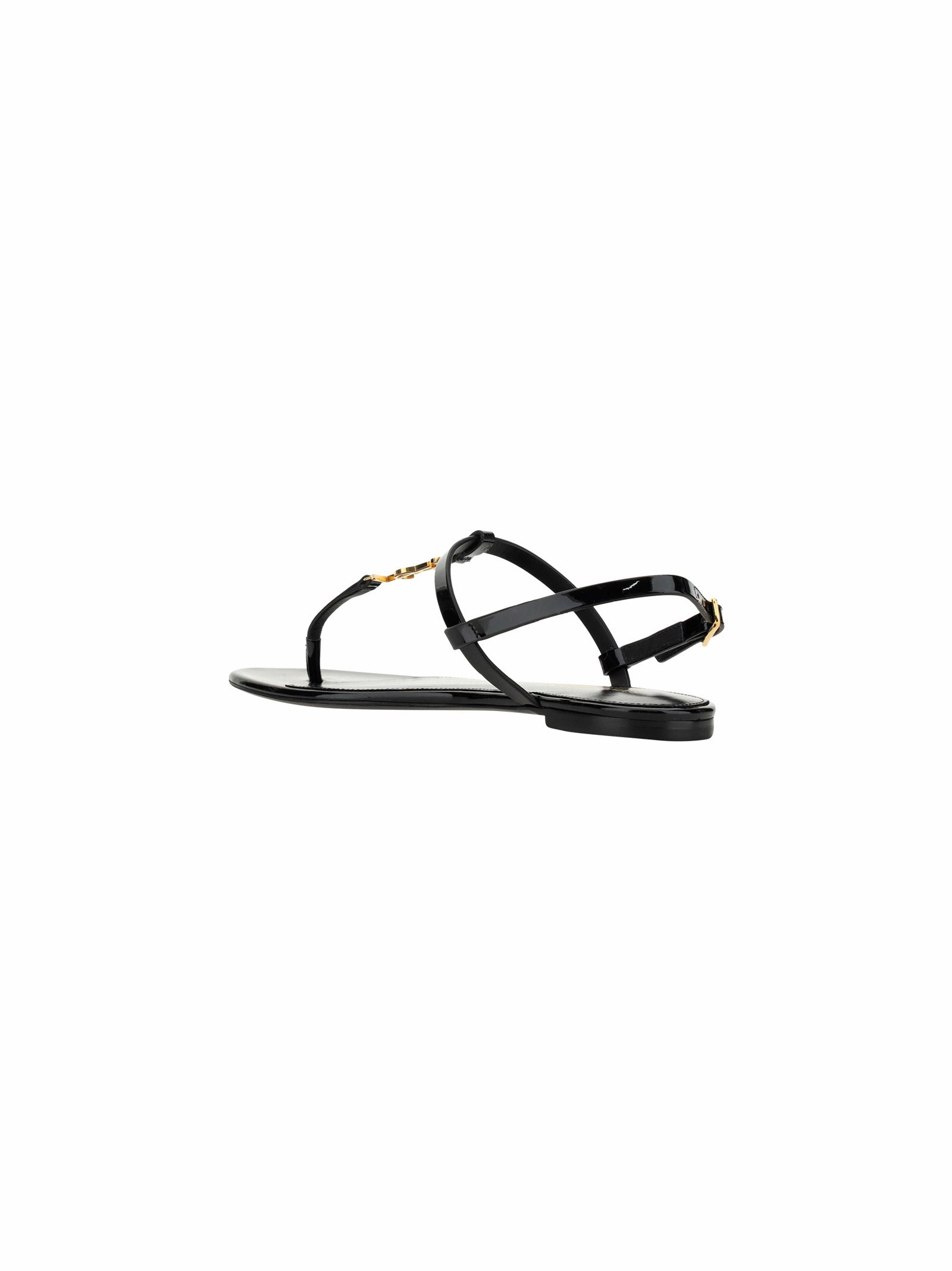 Cassandra Flat Sandals In Patent Leather With Gold-tone Monogram - Black