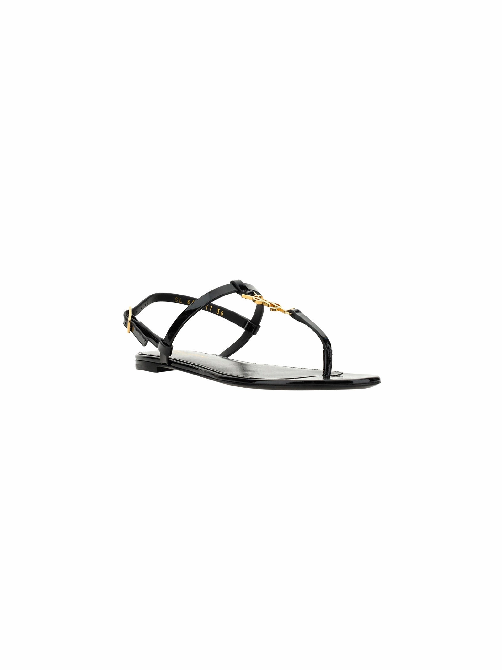 Cassandra Flat Sandals In Patent Leather With Gold-tone Monogram - Black
