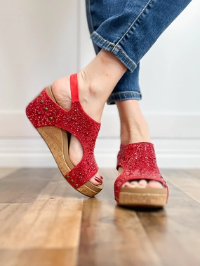 Corkys Ashley Wedge Sandals in Red Rhinestones