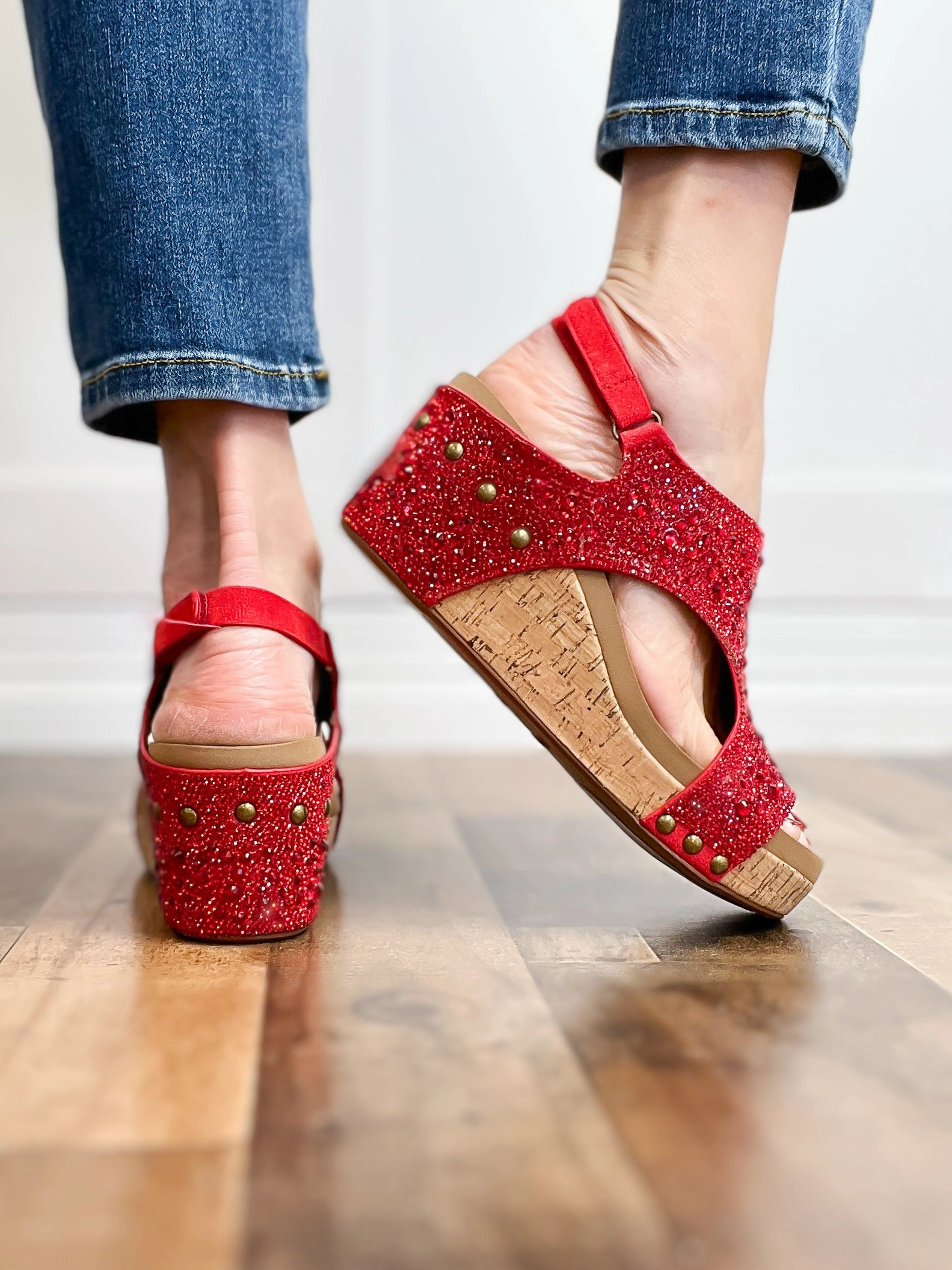 Corkys Ashley Wedge Sandals in Red Rhinestones