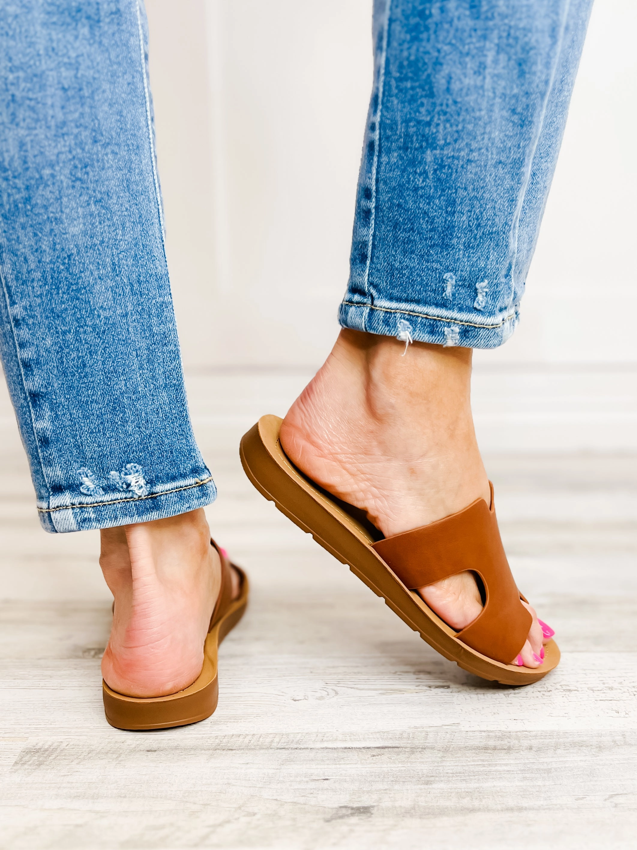 Corkys Bogalusa Slip-On Sandals in Cognac Smooth