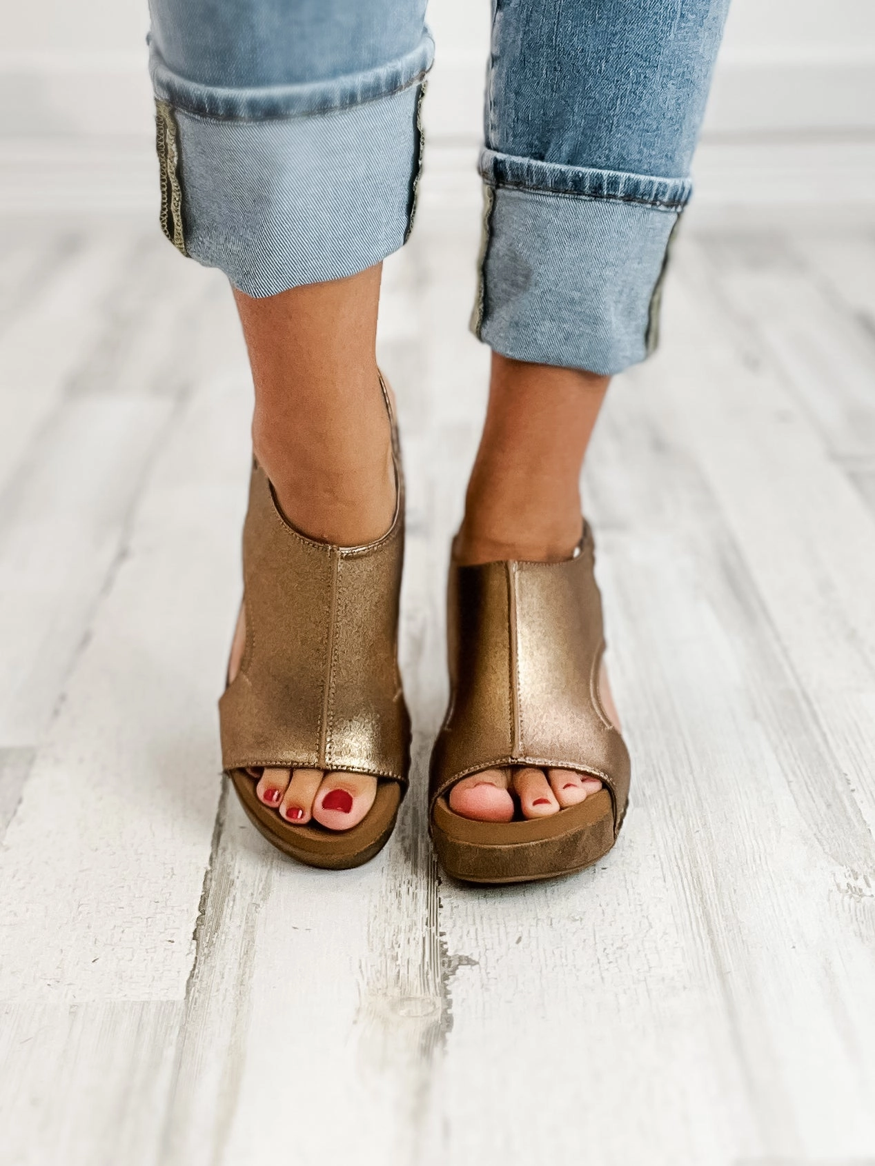 Corkys Carley Bronze Combo Wedge Shoe
