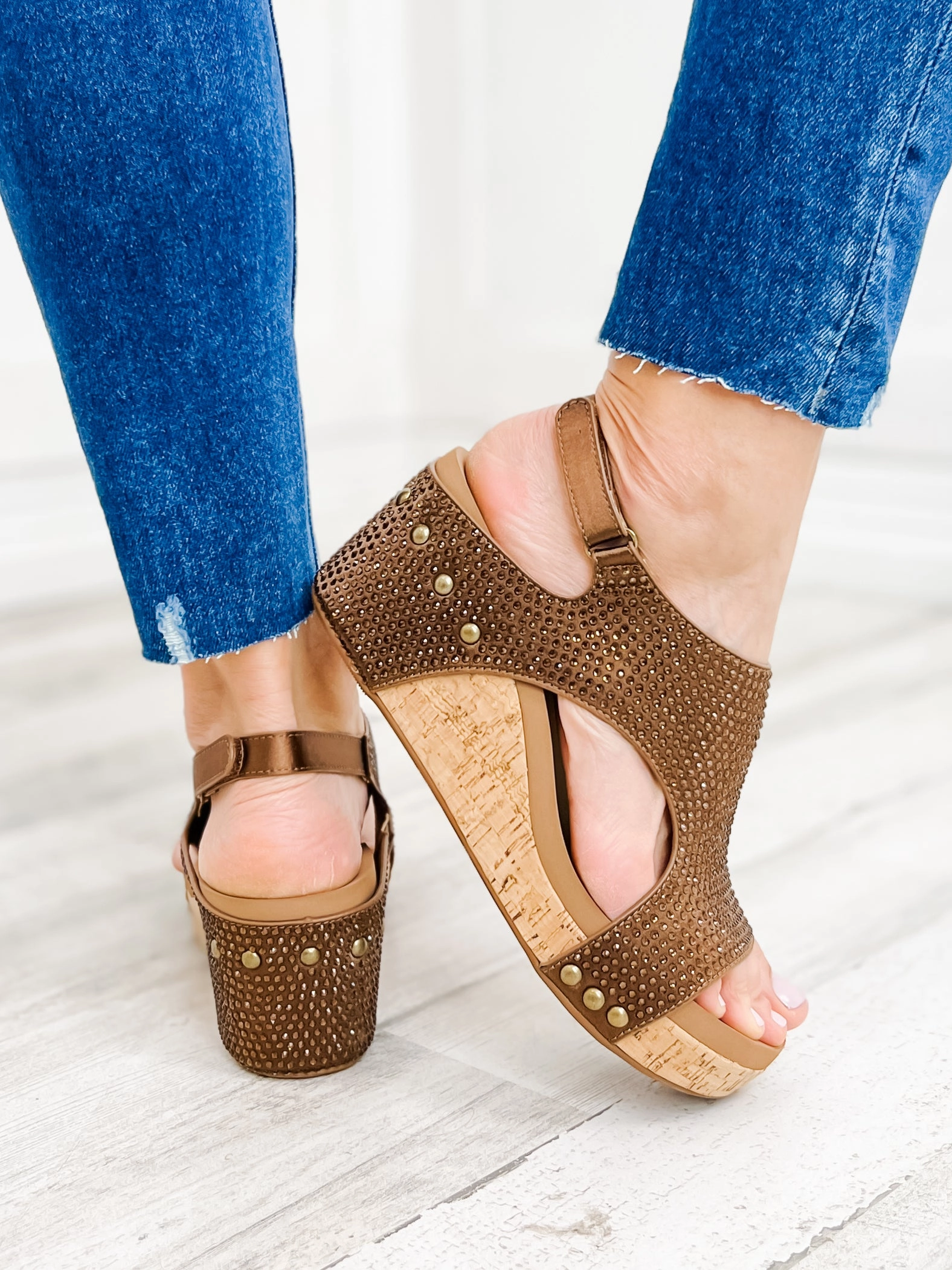 Corkys Carley Brown Crystal Wedge Sandal