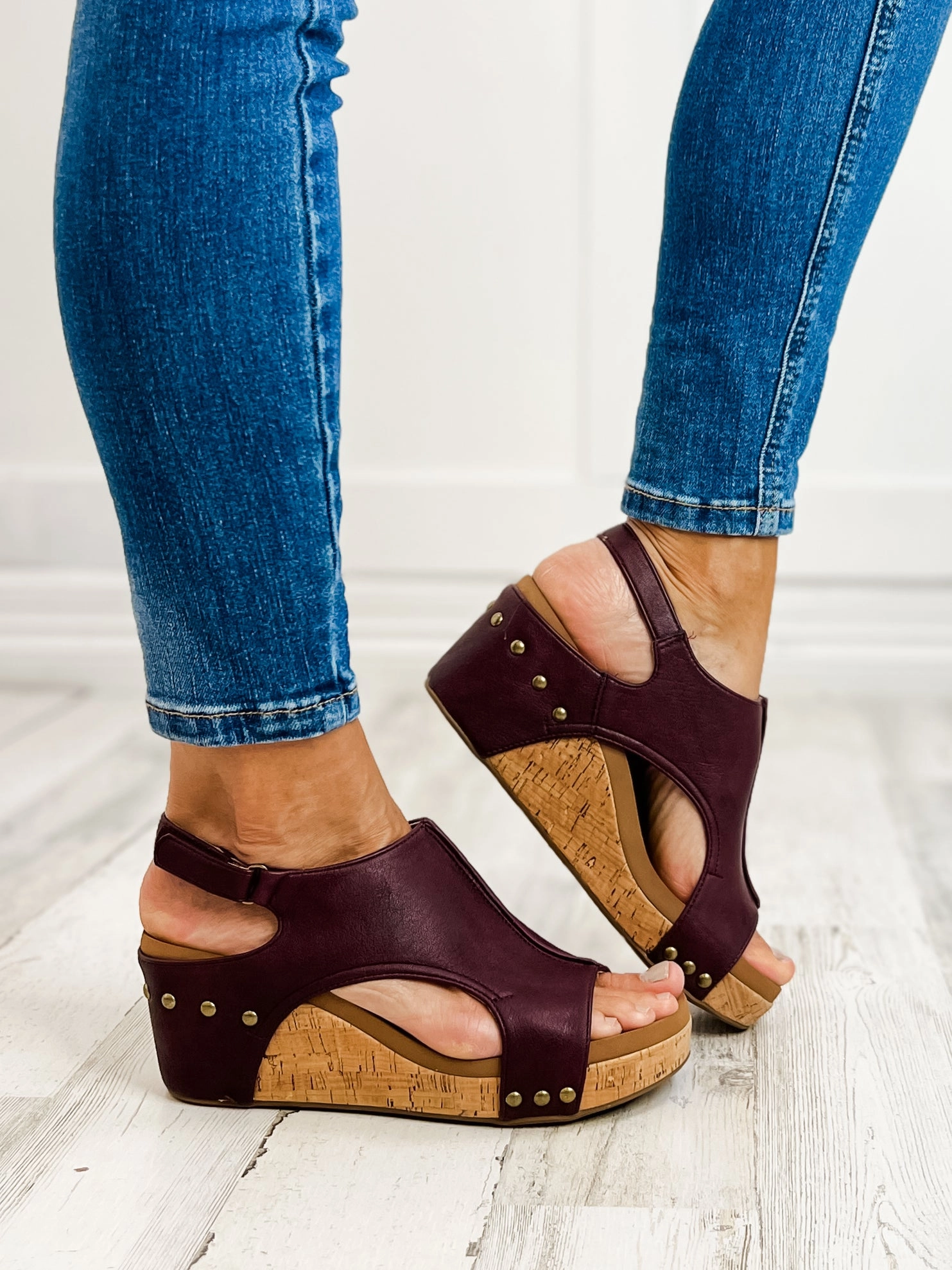 Corkys Carley BURGUNDY SMOOTH Wedge Sandal