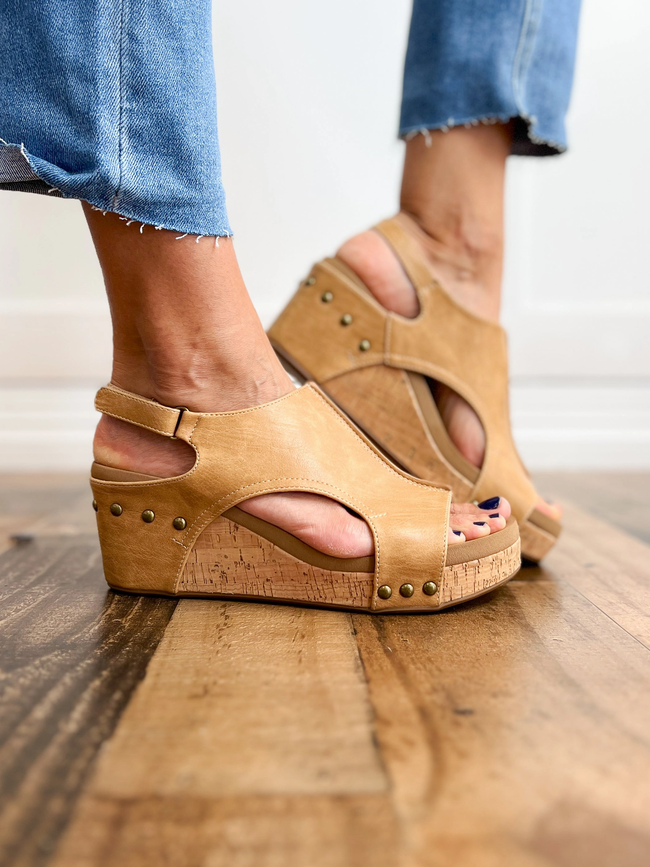 Corkys Carley Caramel Wedge Shoes