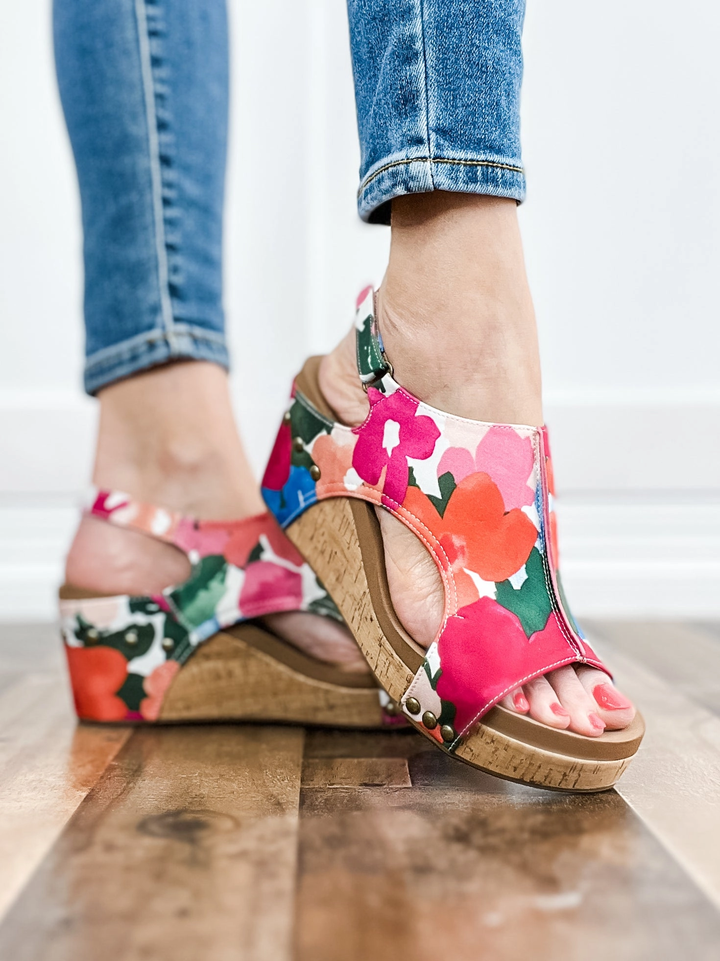 Corkys Carley FLOWERS Wedge Shoes