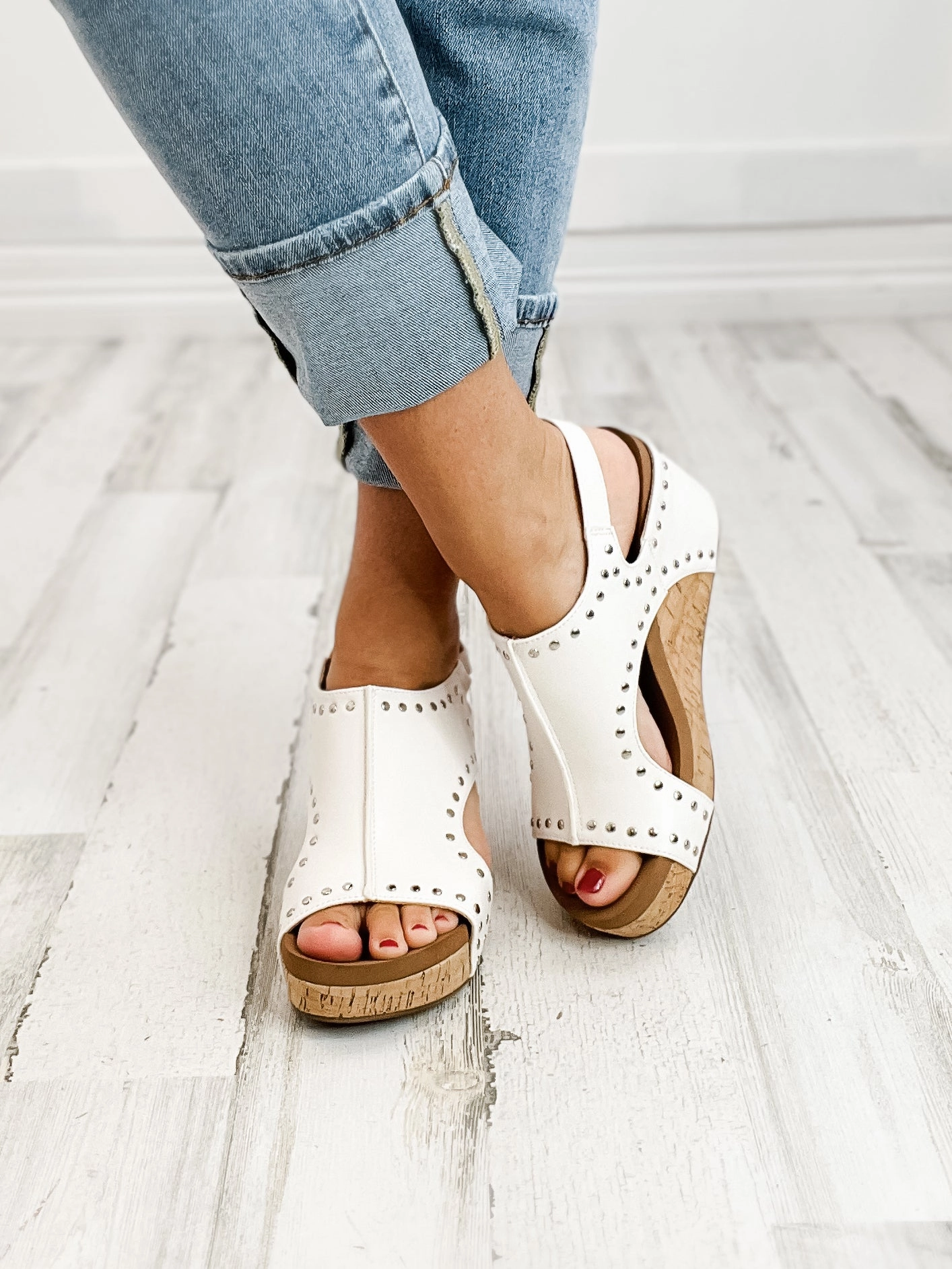 Corkys Carley Ivory Studs Wedge Shoe
