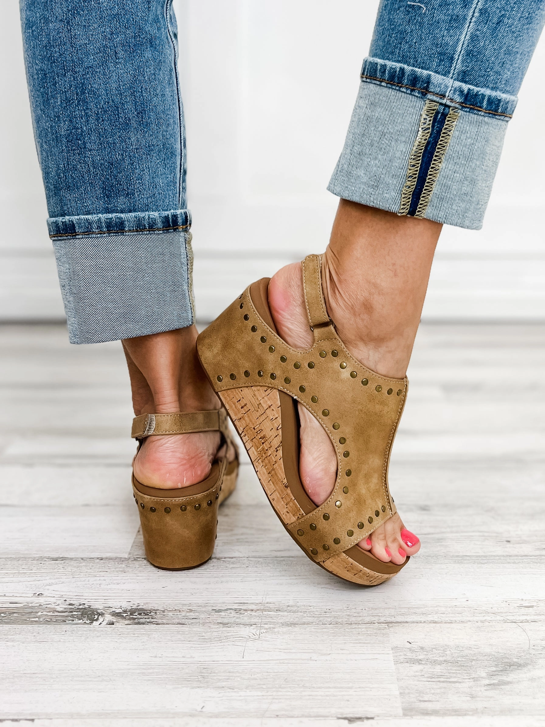 Corkys Carley Taupe Oil PU Studs Wedge Shoe