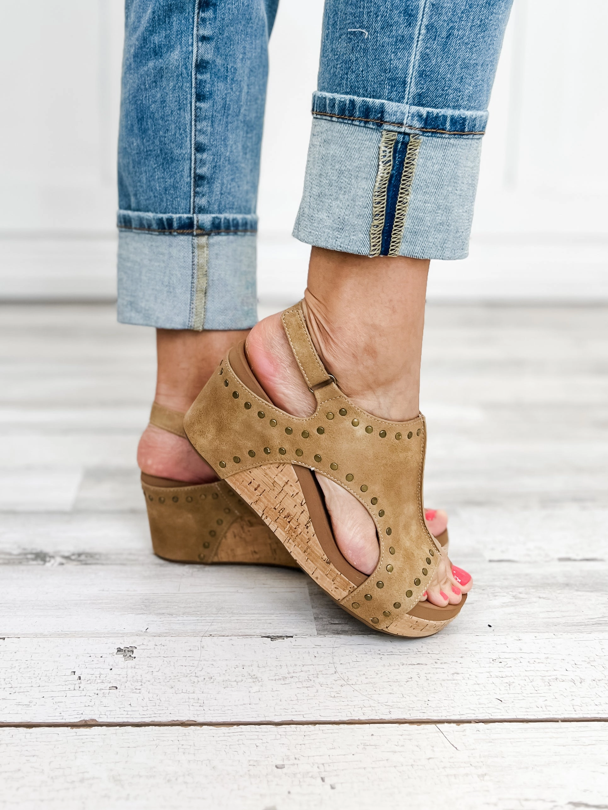 Corkys Carley Taupe Oil PU Studs Wedge Shoe