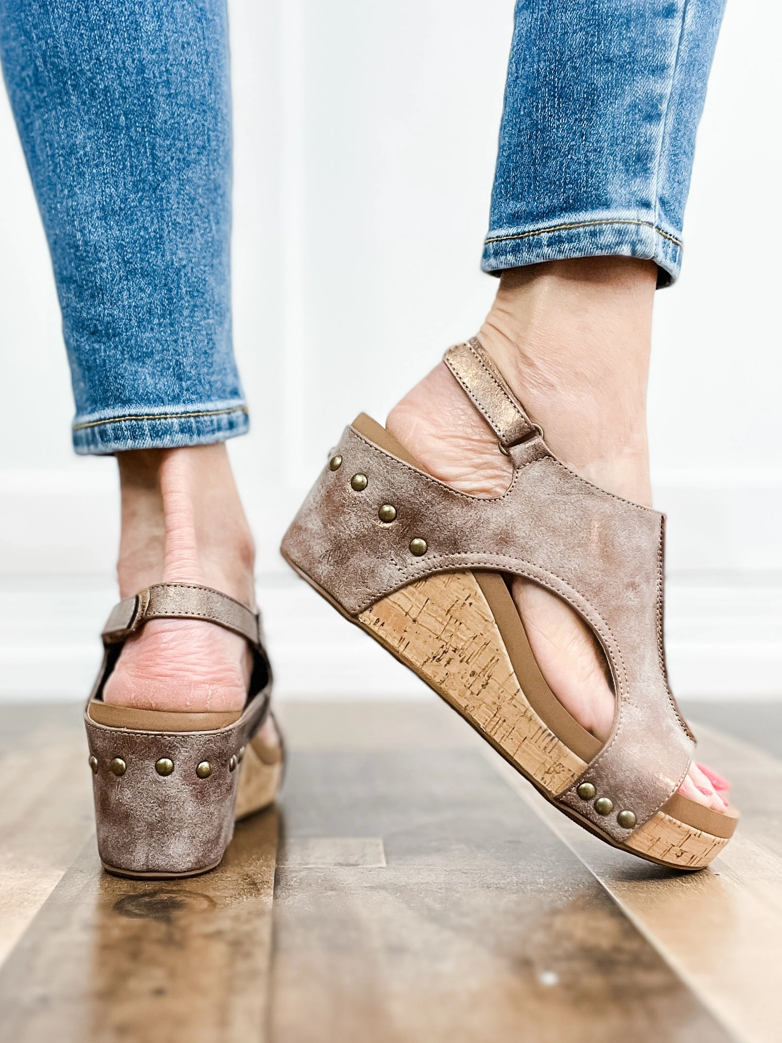 Corkys Carley WASHED BRONZE METALLIC Wedge Shoes
