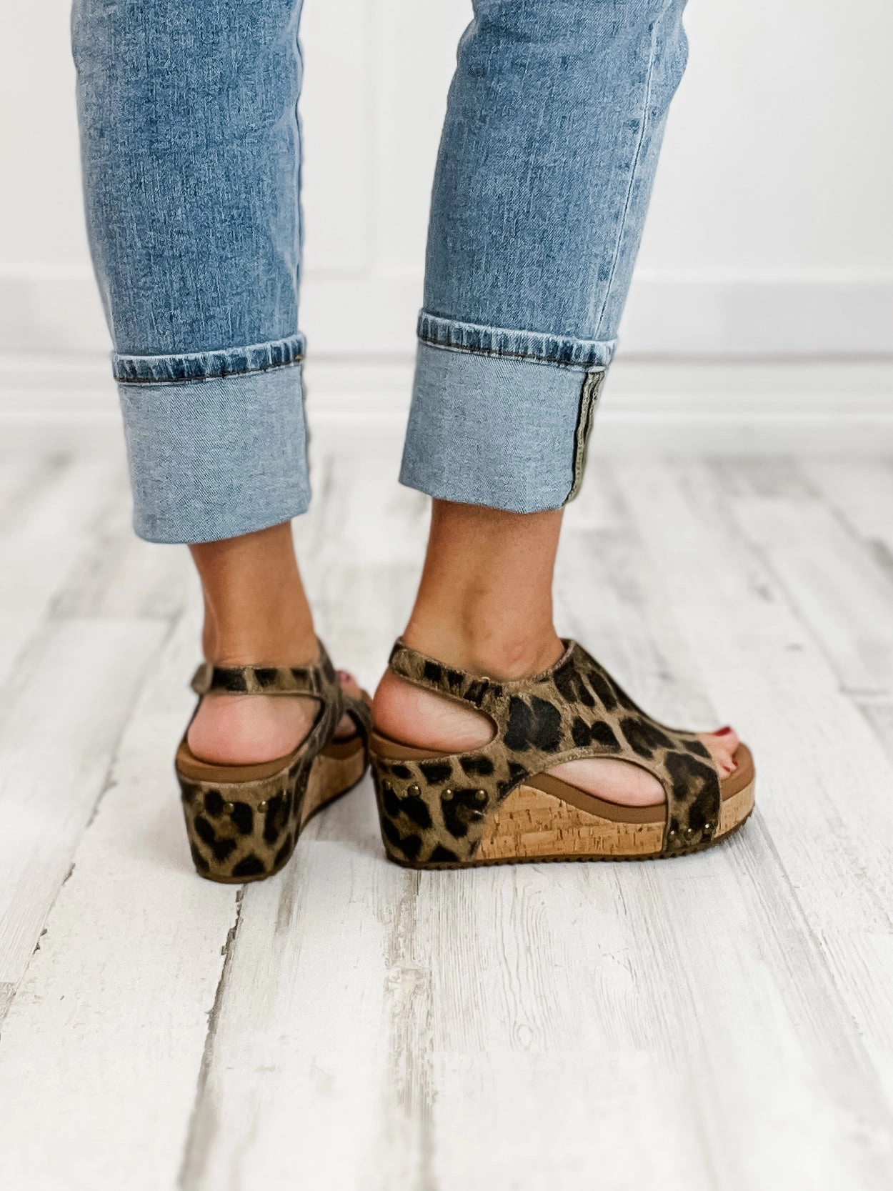 Corkys Carley Washed Cognac Leopard Wedge Shoe