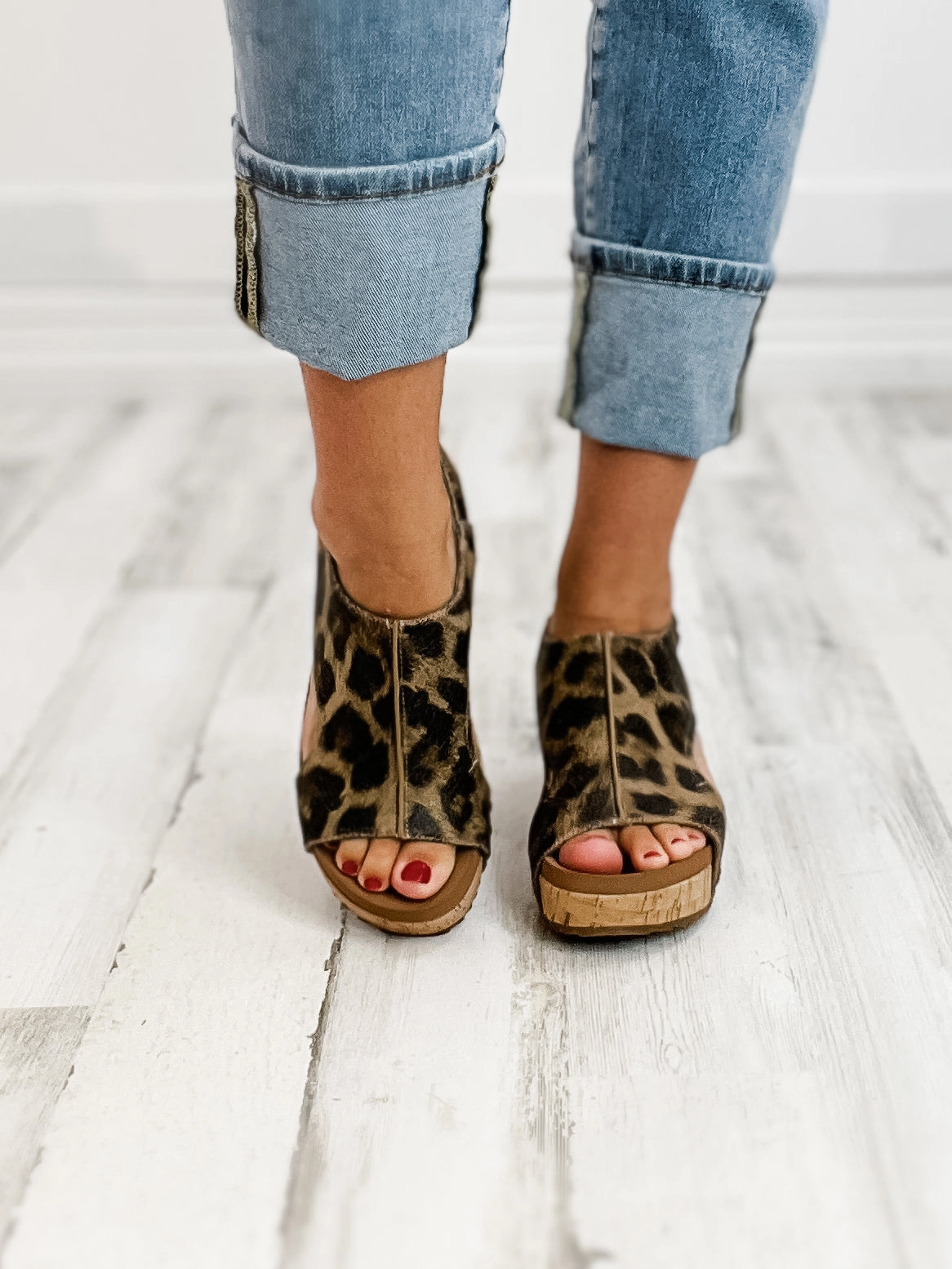 Corkys Carley Washed Cognac Leopard Wedge Shoe