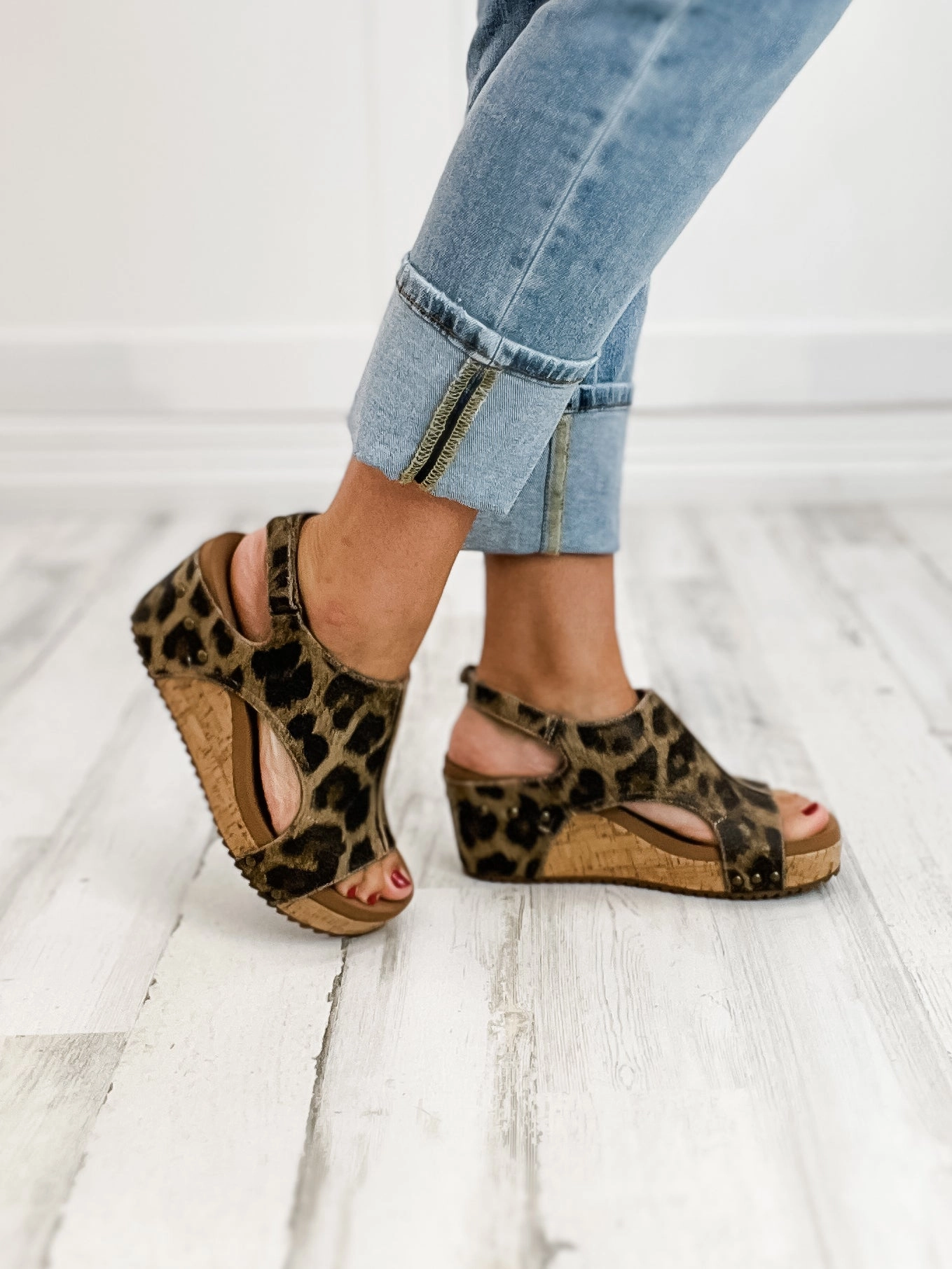 Corkys Carley Washed Cognac Leopard Wedge Shoe