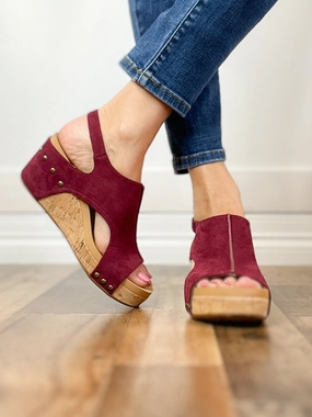 Corkys Carley Wedge Shoe Dark Red Suede