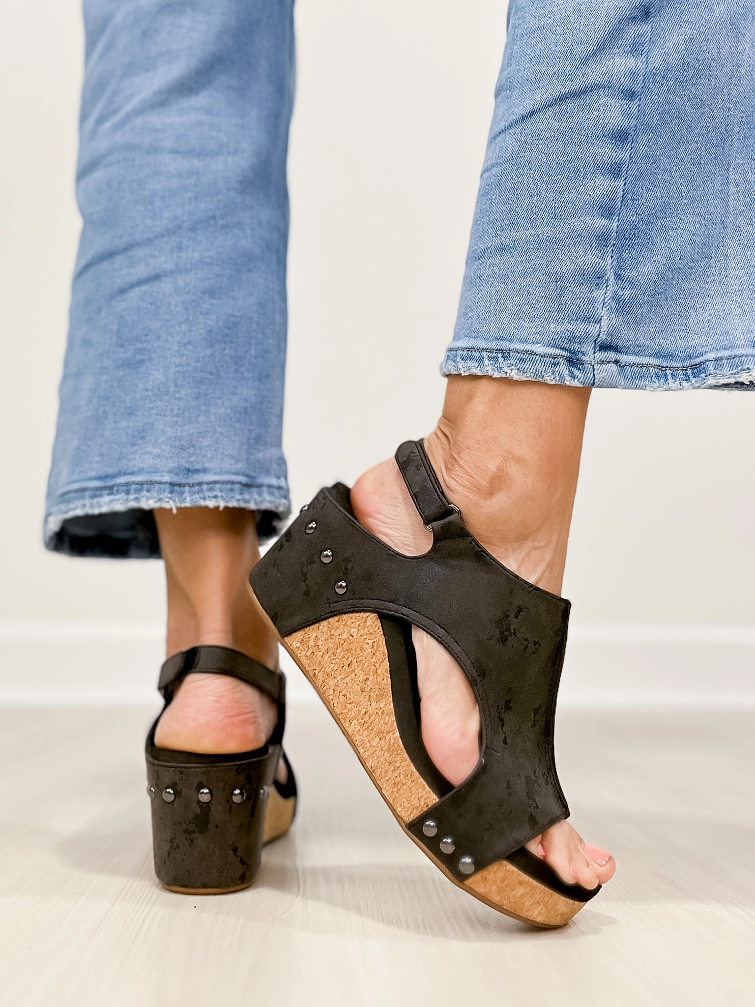 Corkys Carley Wedge Shoe In Black Metallic