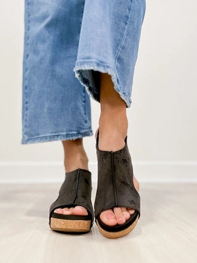 Corkys Carley Wedge Shoe In Black Metallic