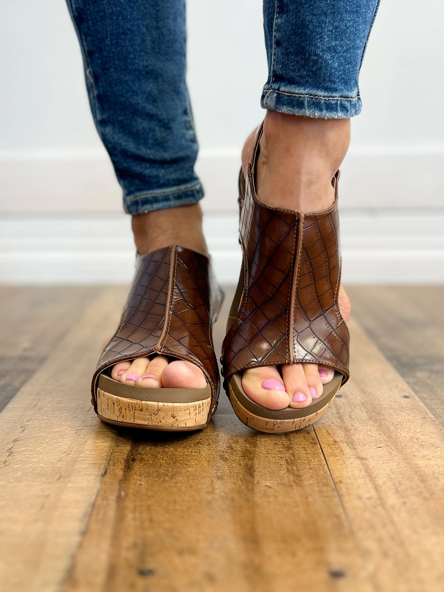 Corkys Carley Wedge Shoe in Brown Croco