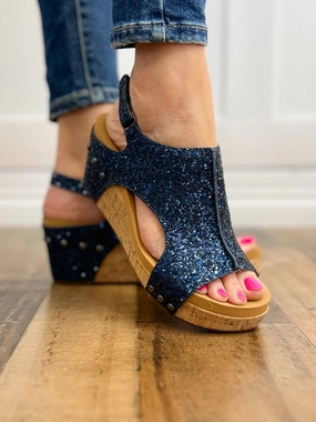 Corkys Carley Wedge Shoe Navy Glitter