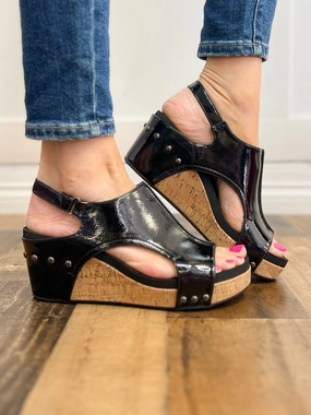 Corkys Carley Wedge Shoes in Black Patent