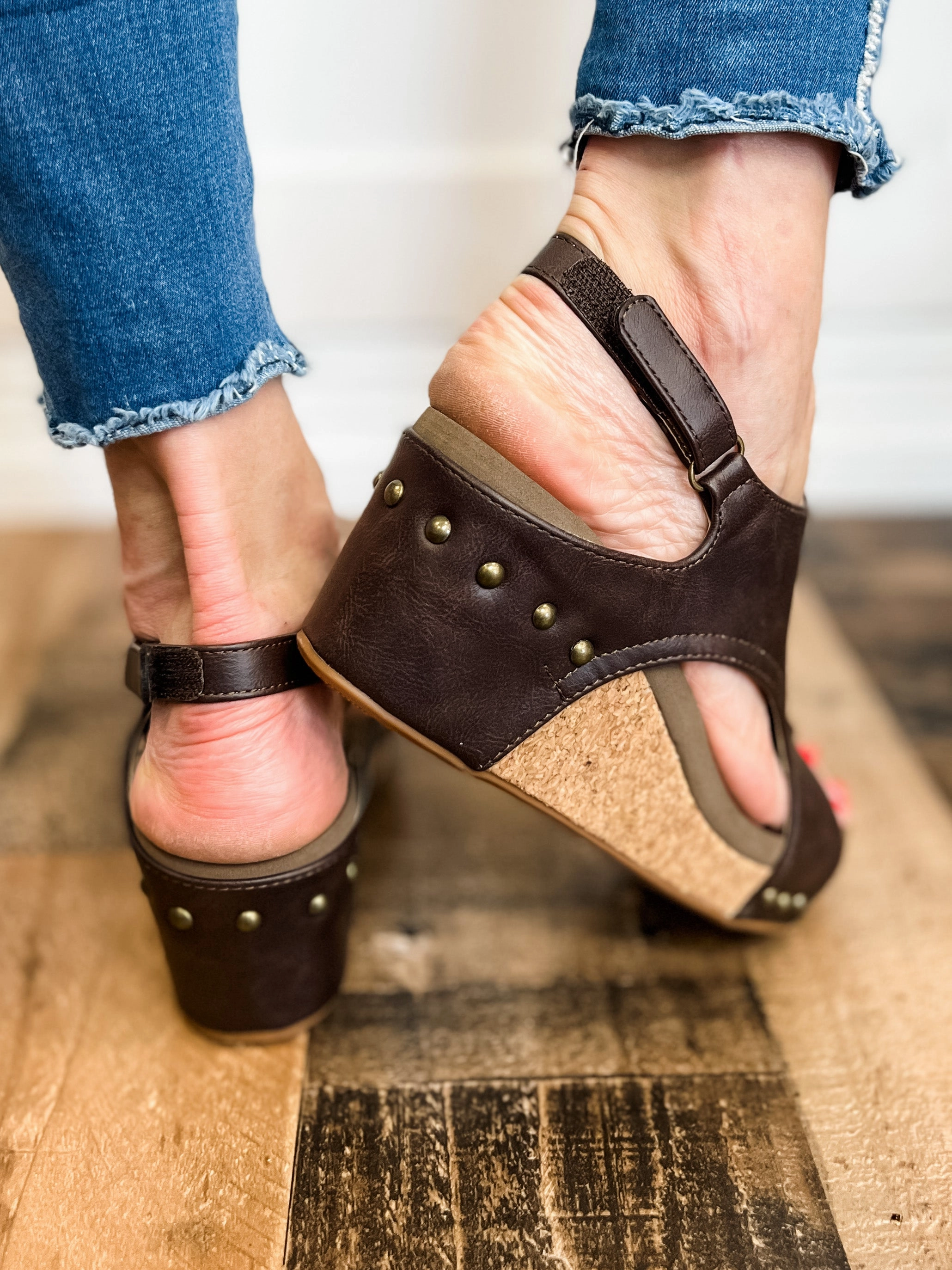 Corkys Carley Wedge Shoes in Chocolate