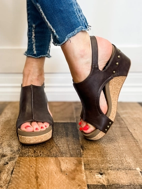 Corkys Carley Wedge Shoes in Chocolate