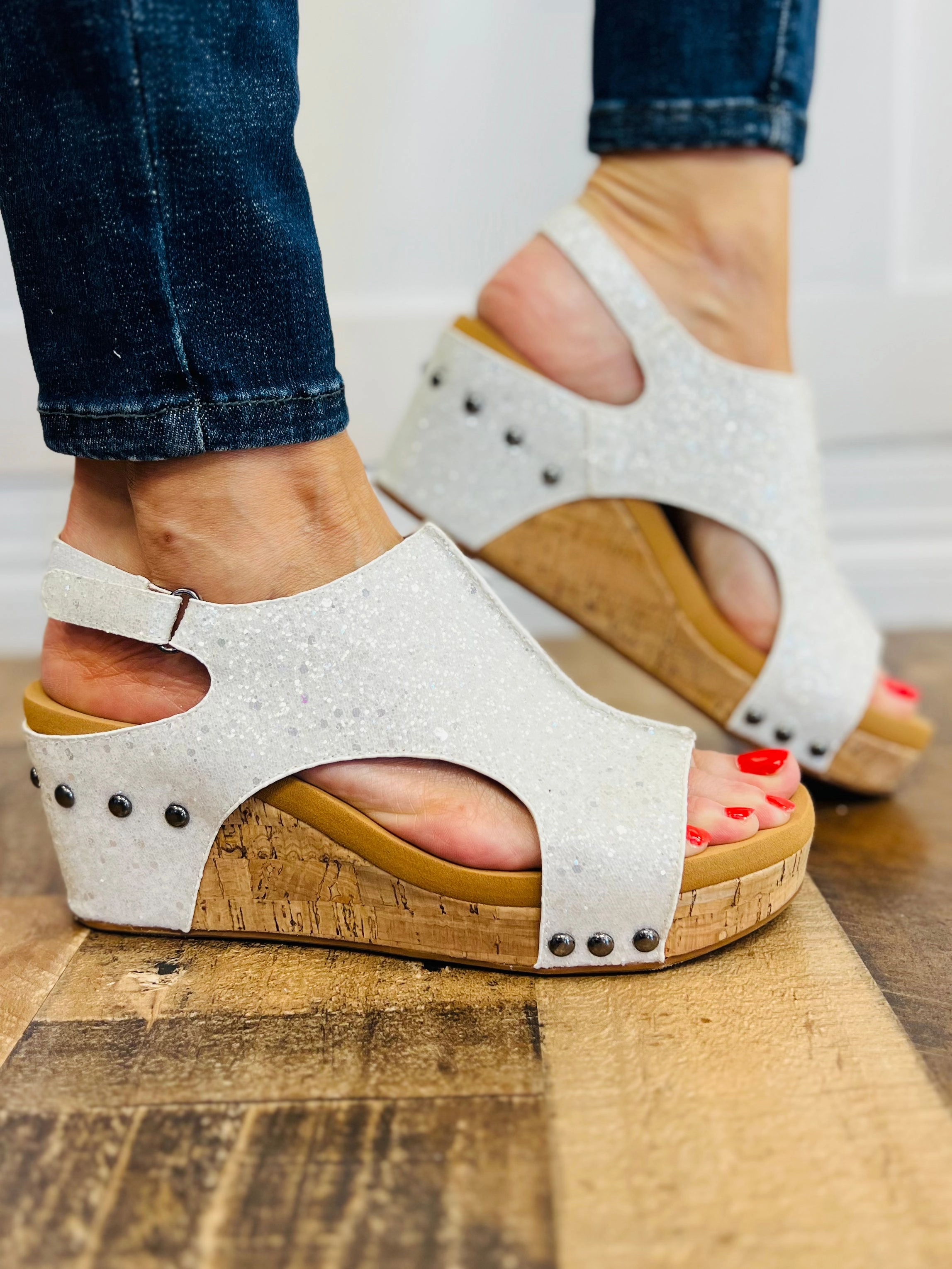 Corkys Carley Wedge Shoes in Glitter Sandal