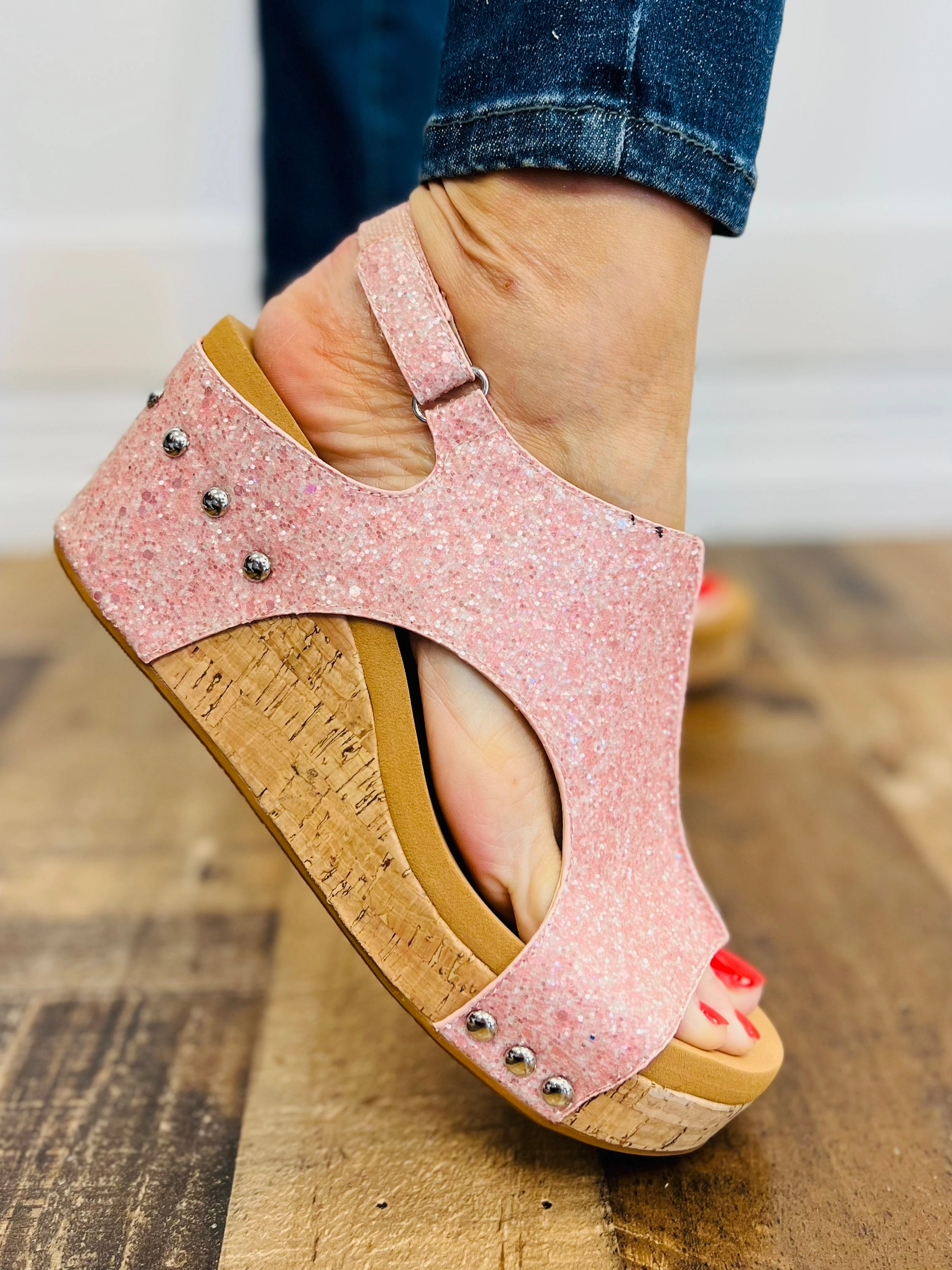 Corkys Carley Wedge Shoes in Glitter Sandal