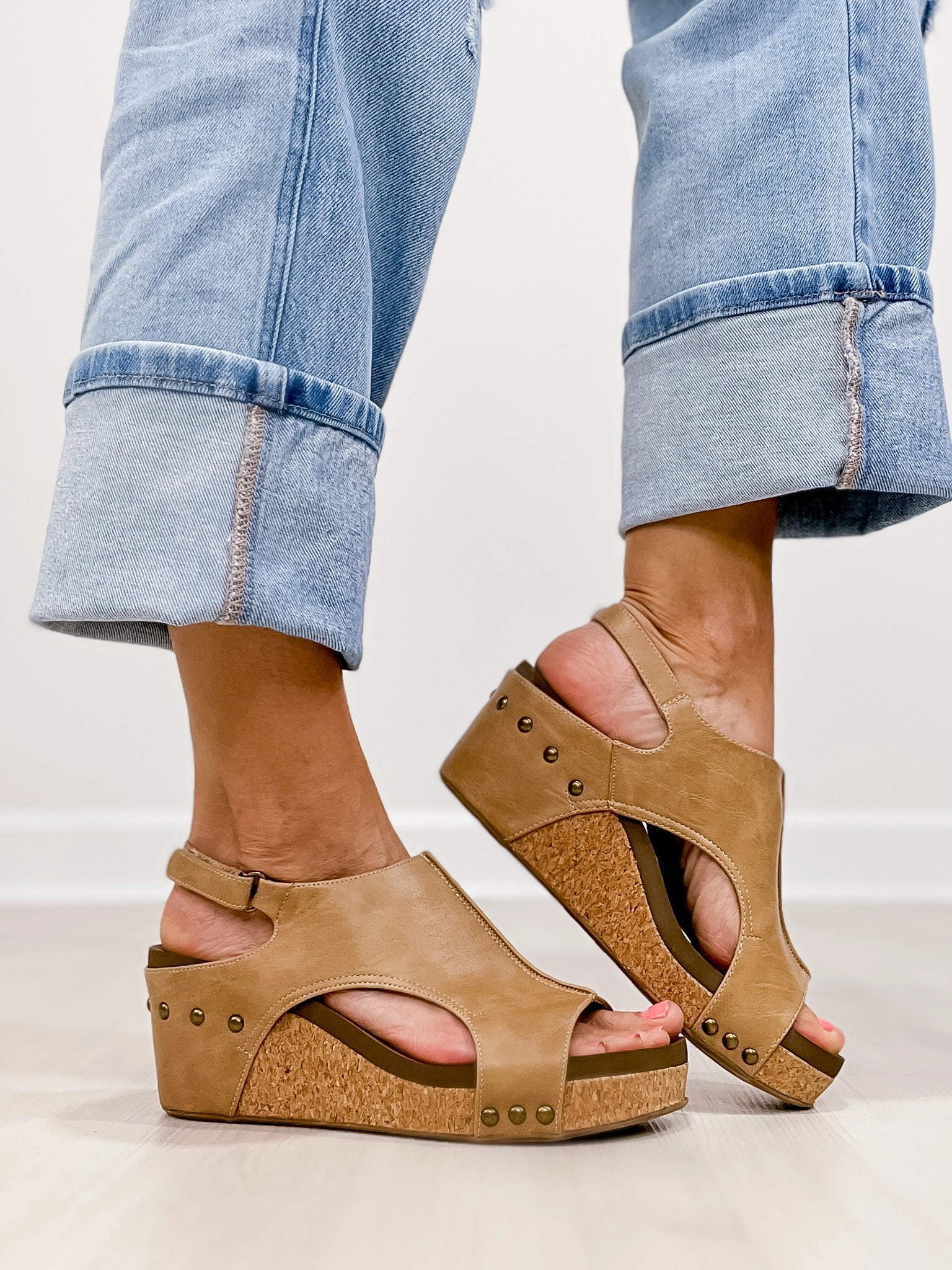Corkys Carley Wedge Shoes in Taupe Smooth