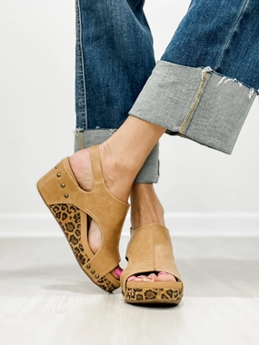 Corkys Carley Wedge Shoes in Taupe Smooth Leopard
