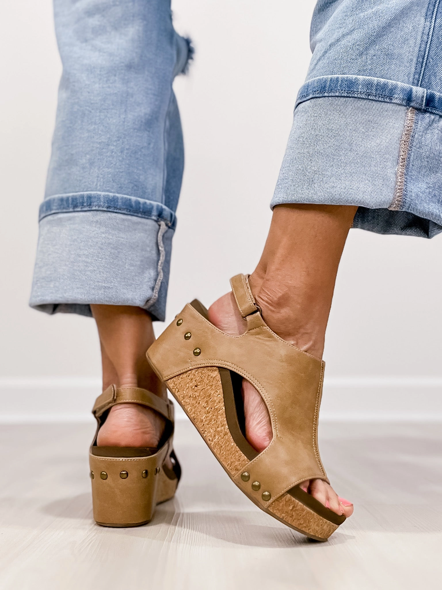 Corkys Carley Wedge Shoes in Taupe Smooth