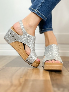Corkys Carley Wedge Shoes Silver Glitter