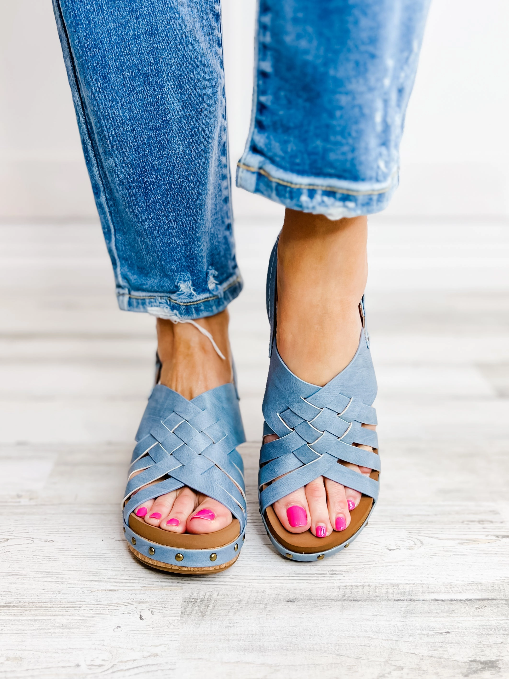 Corkys Dream Weaver Wedges in Light Blue