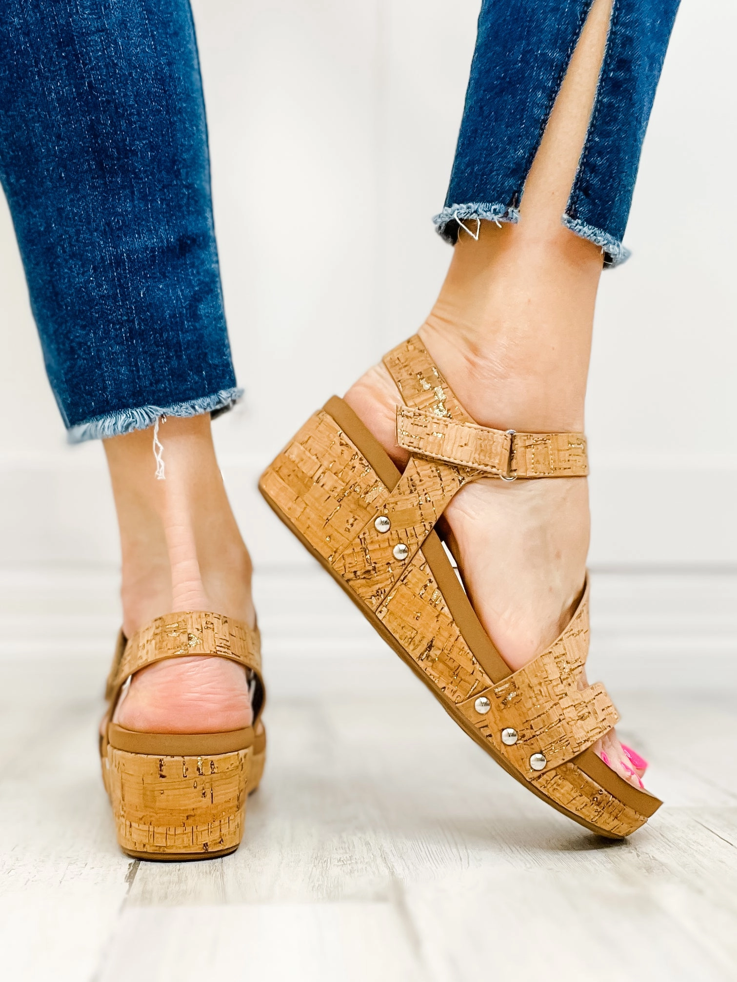 Corkys Keep It Casual Glitter Cork Wedge Sandals
