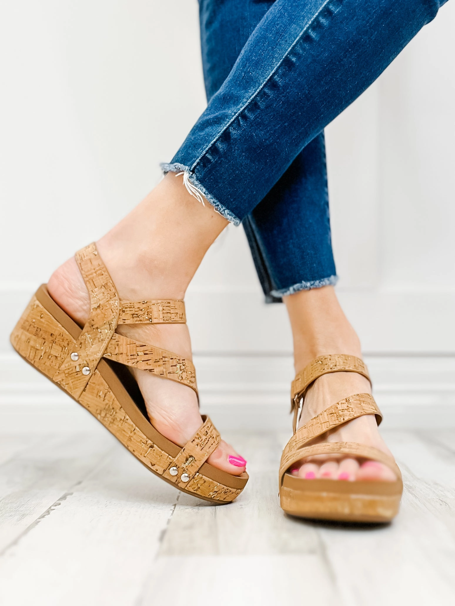 Corkys Keep It Casual Glitter Cork Wedge Sandals