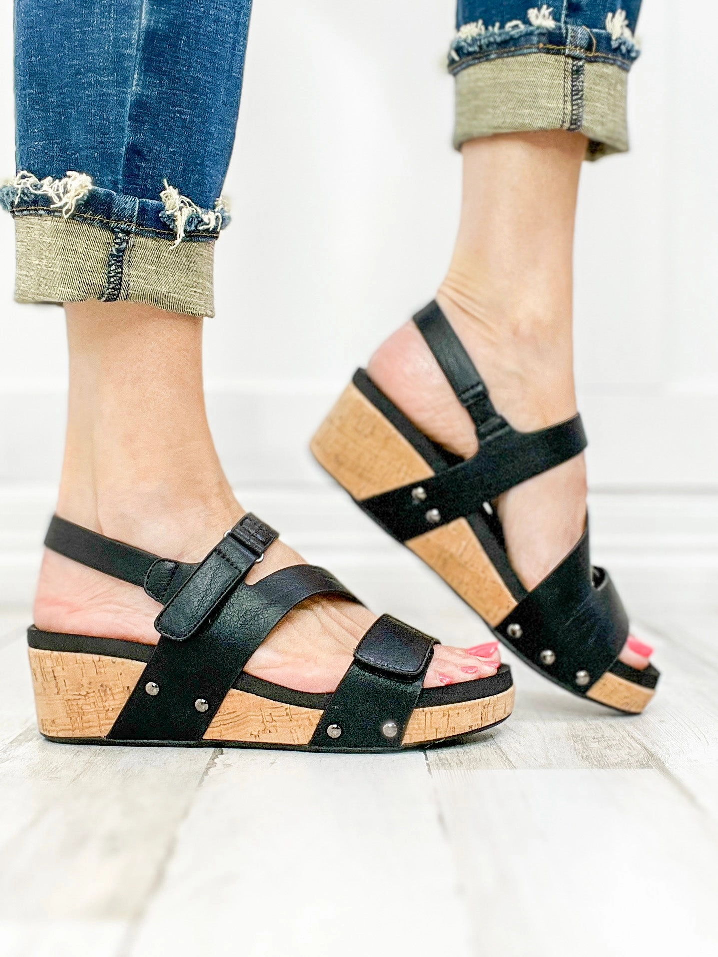 Corkys Rain Check Wedge Sandals in Black