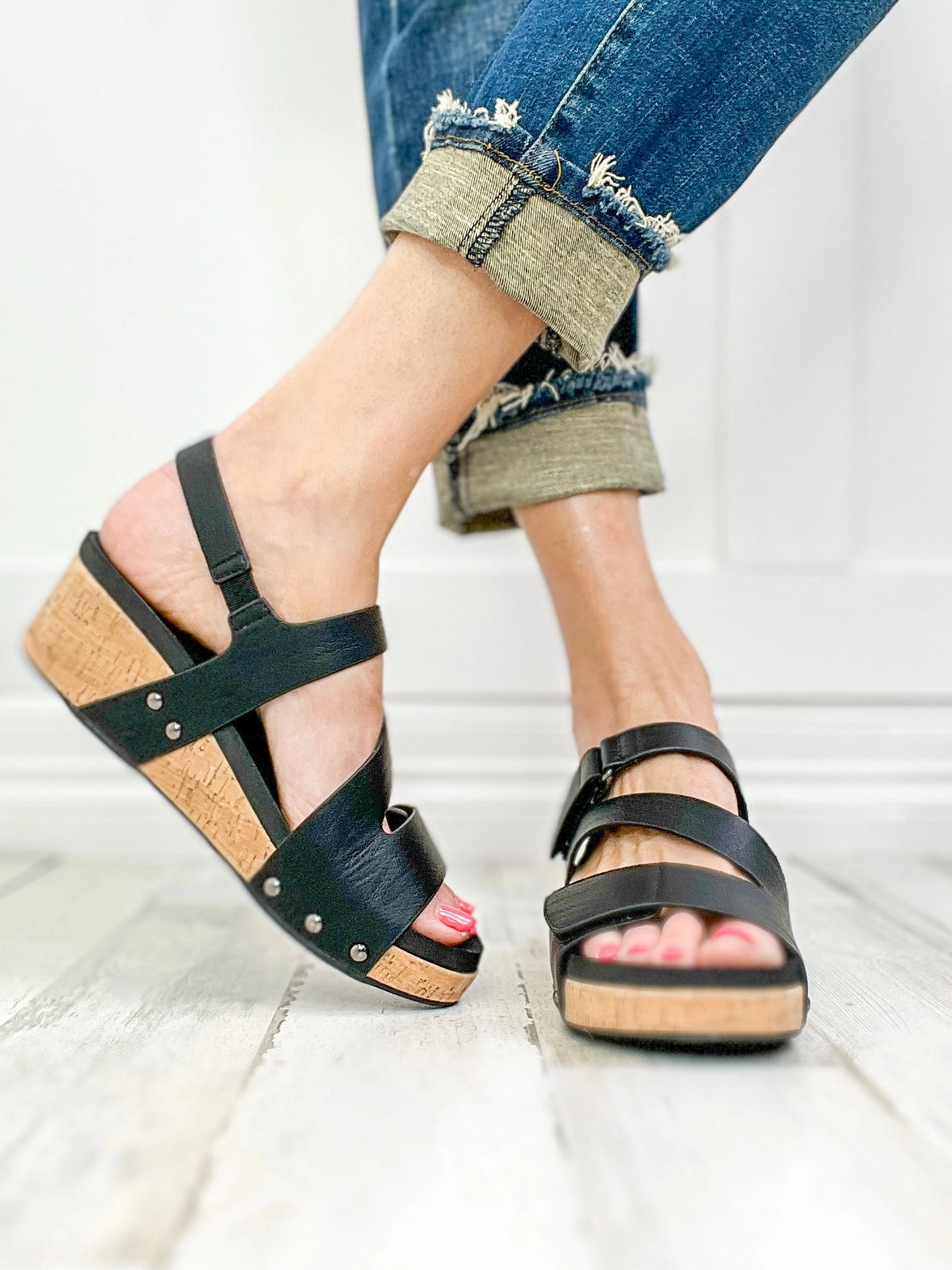 Corkys Rain Check Wedge Sandals in Black